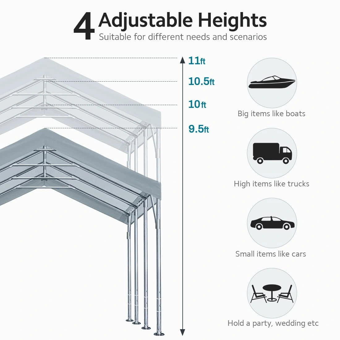 4 Adjustable Heights#color_gray-12'x20'