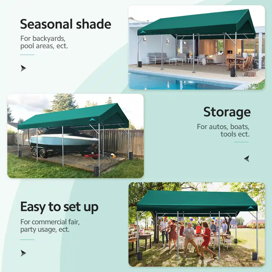 storage shelters like boats, trucks, lawn and garden equipment#color_green-12'x20'