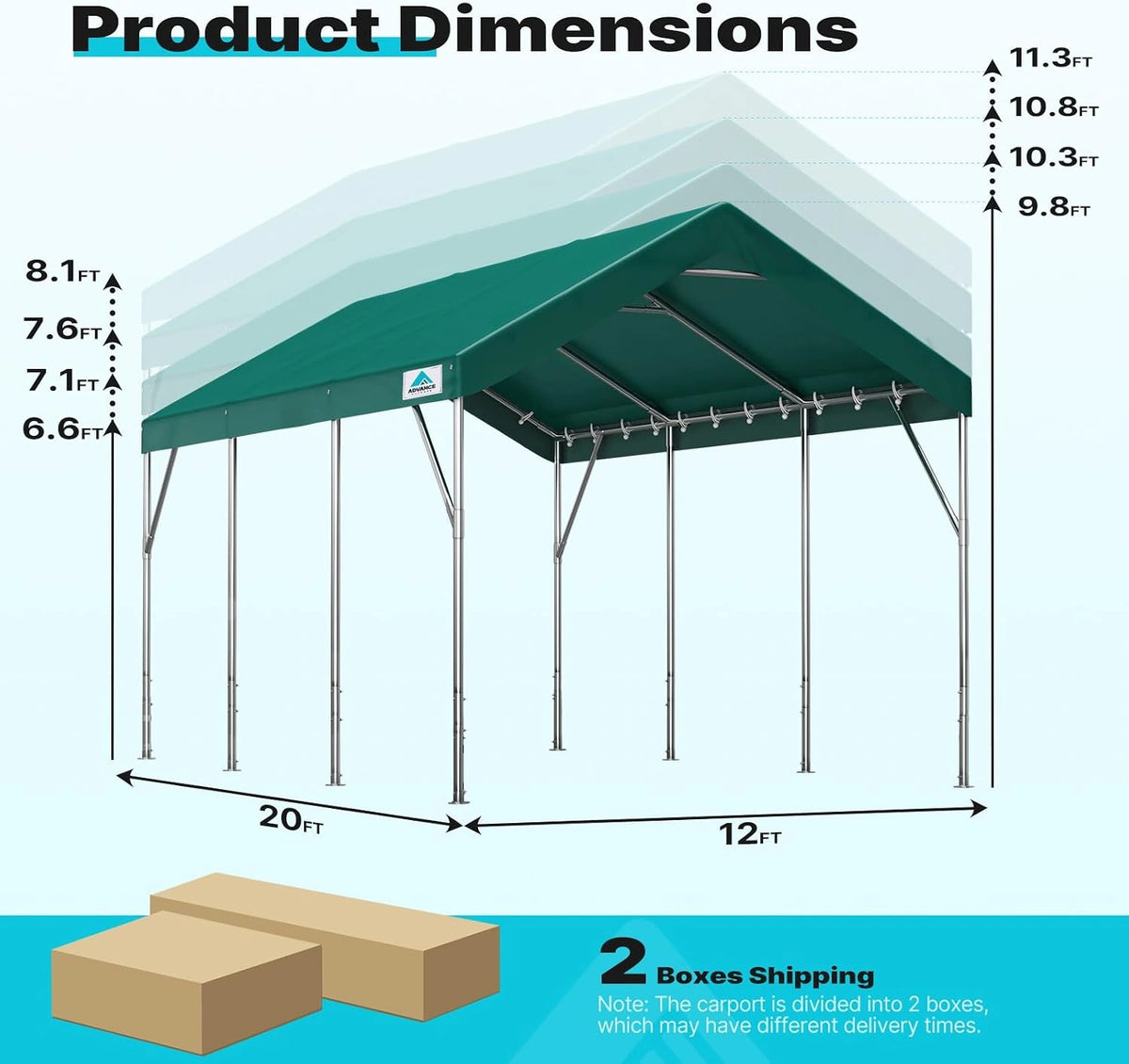 Green 12x20ft Potable Carport Size#style_green-12'x20'