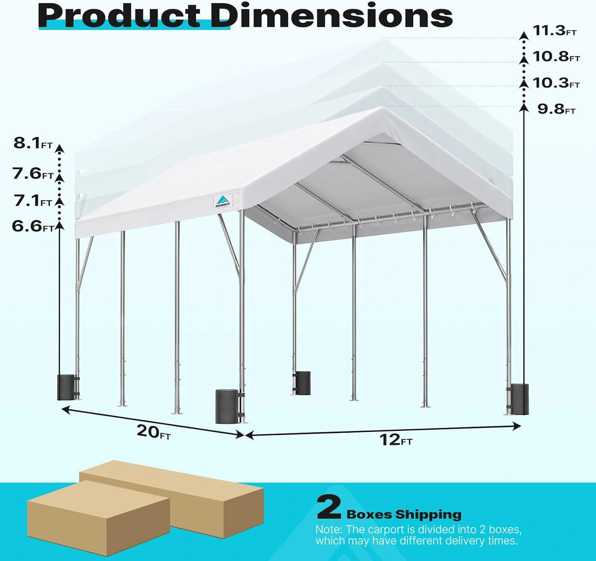 12x20ft White Carport Size#style_white-12'x20'