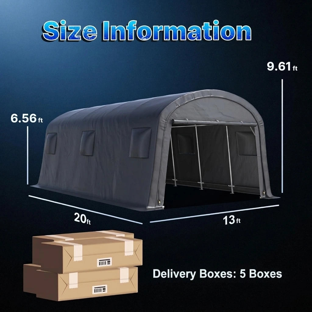 Measurement chart of a storage shed with dimensions#size_13' x 20'-Round