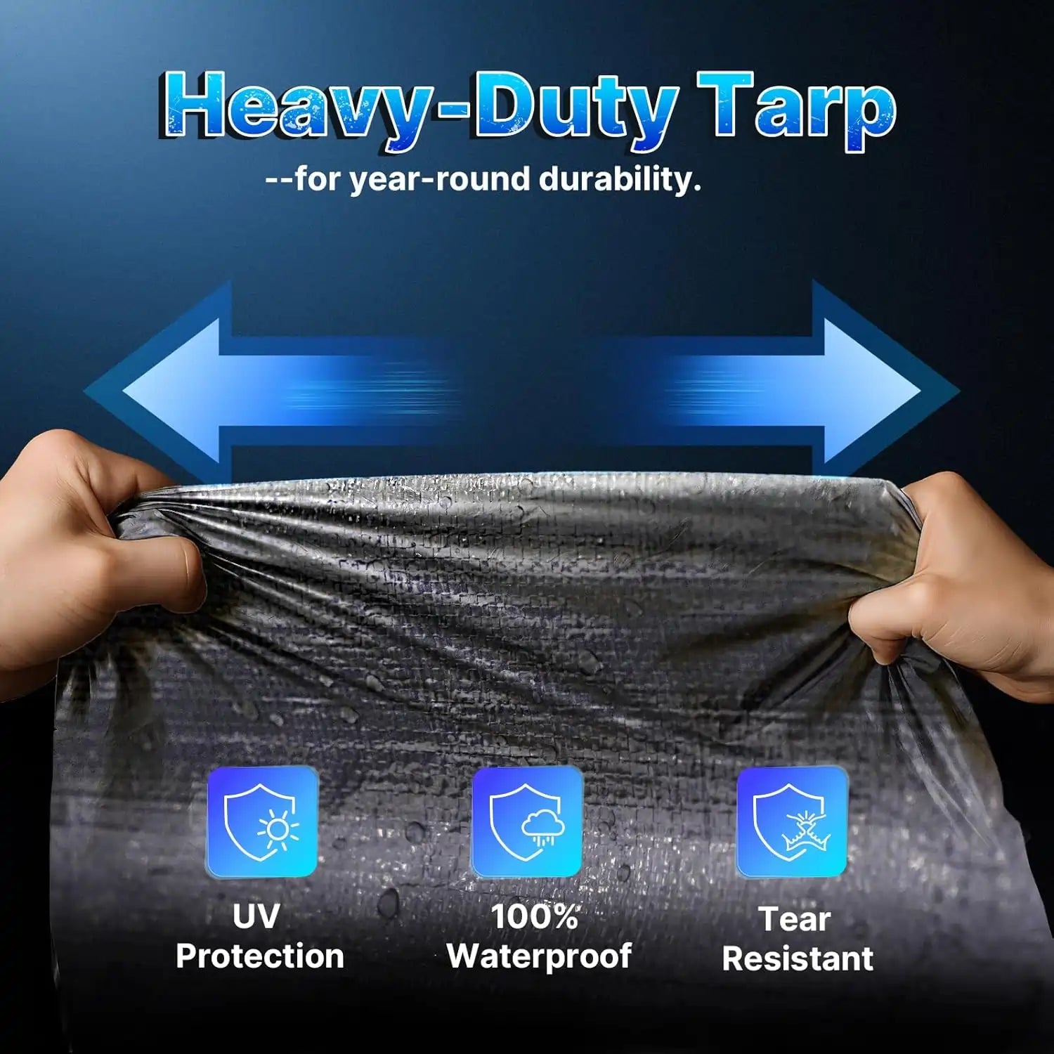 Heavy-duty tarp being pulled apart with durability#size_13' x 20'-Round