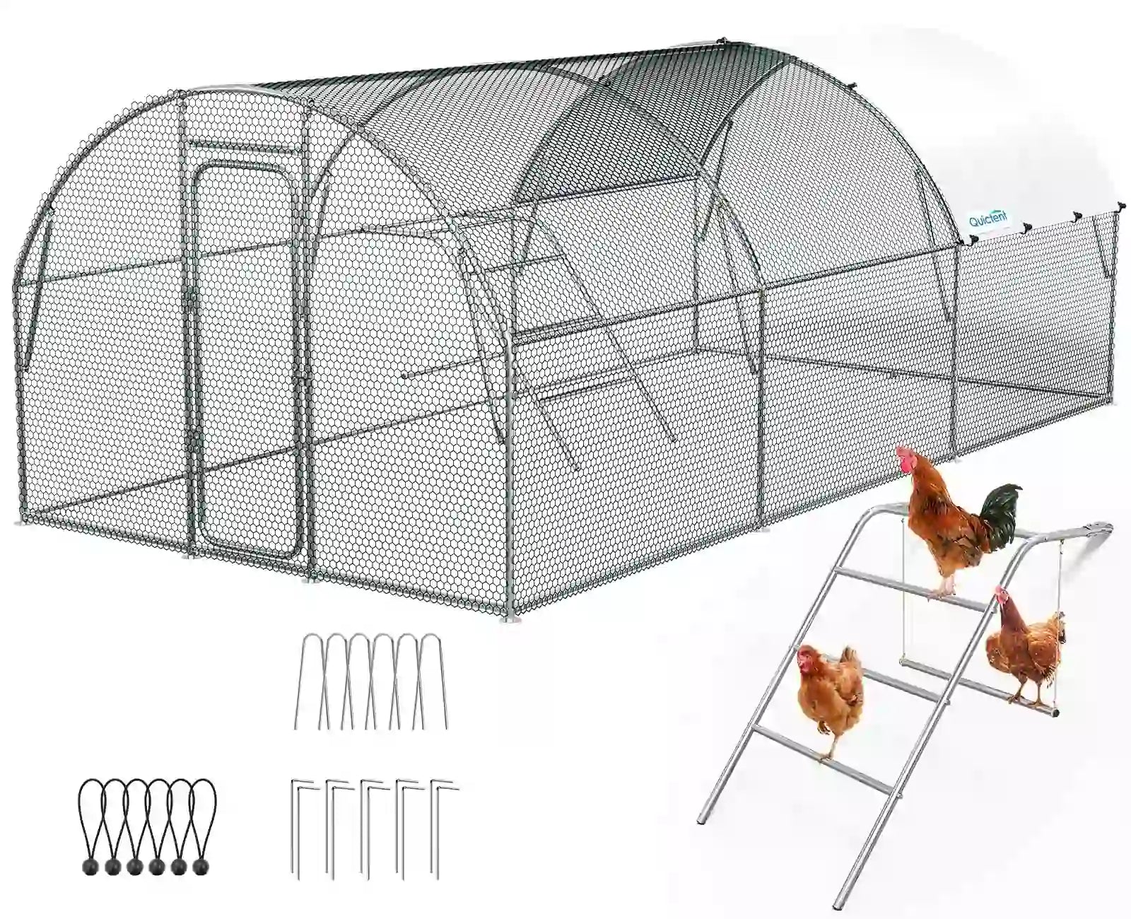 19x10FT Upgraded Large Metal Arch Chicken Coop Run#size_19x10FT with Ladder+Swing