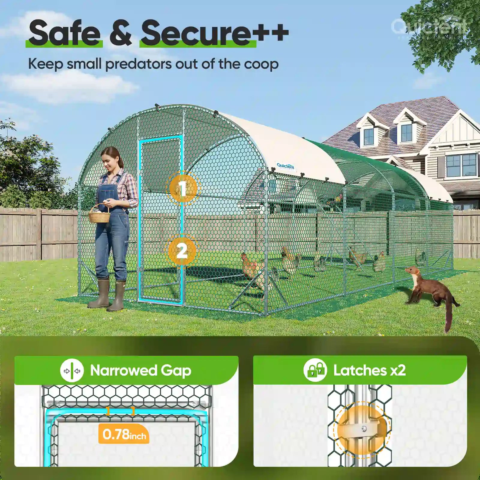 Safe and Secure Chicken Run#size_24x9FT with Ladder+Swing