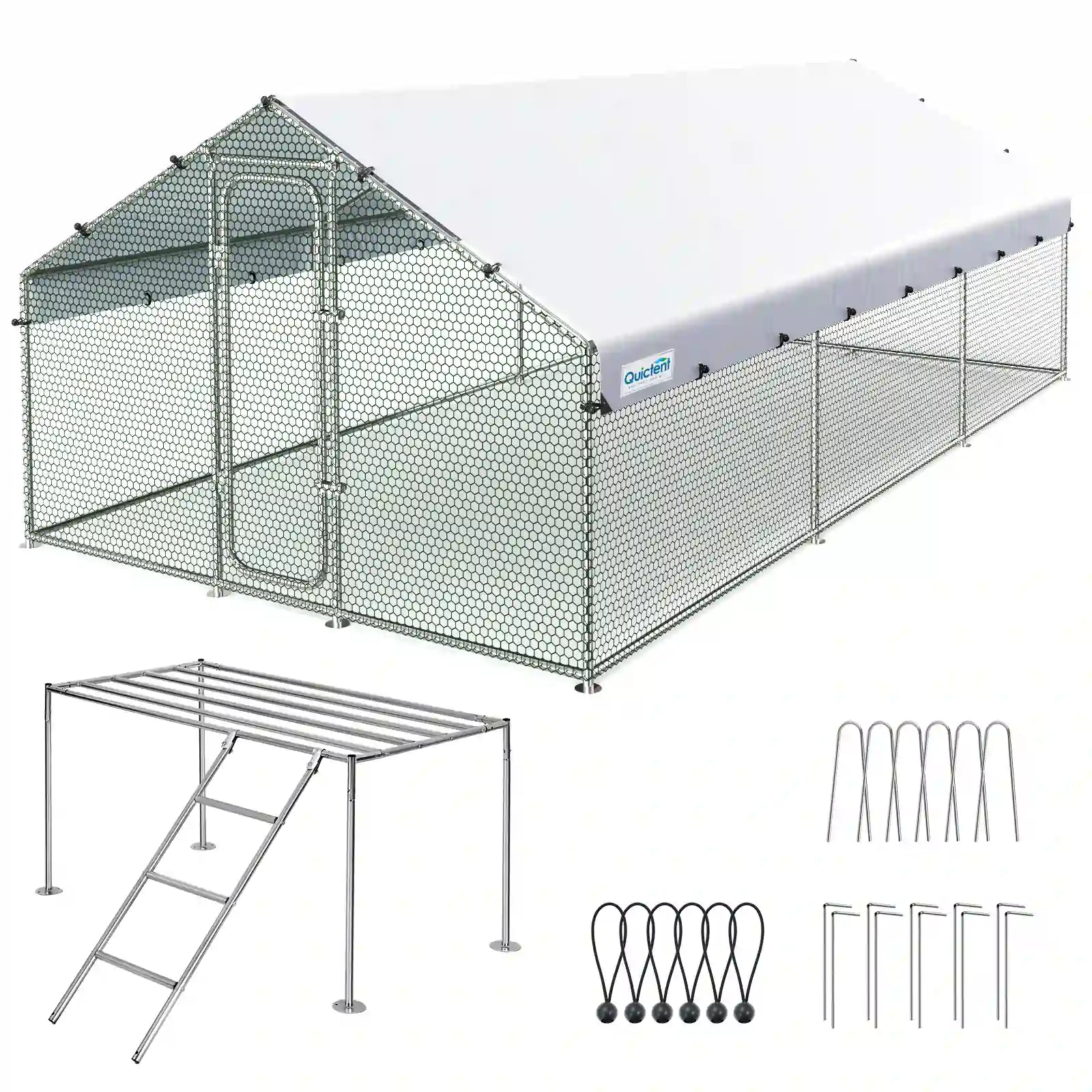Quictent Large Metal Chicken Coop 18X9#size_18x9FT WireMesh-with ladder