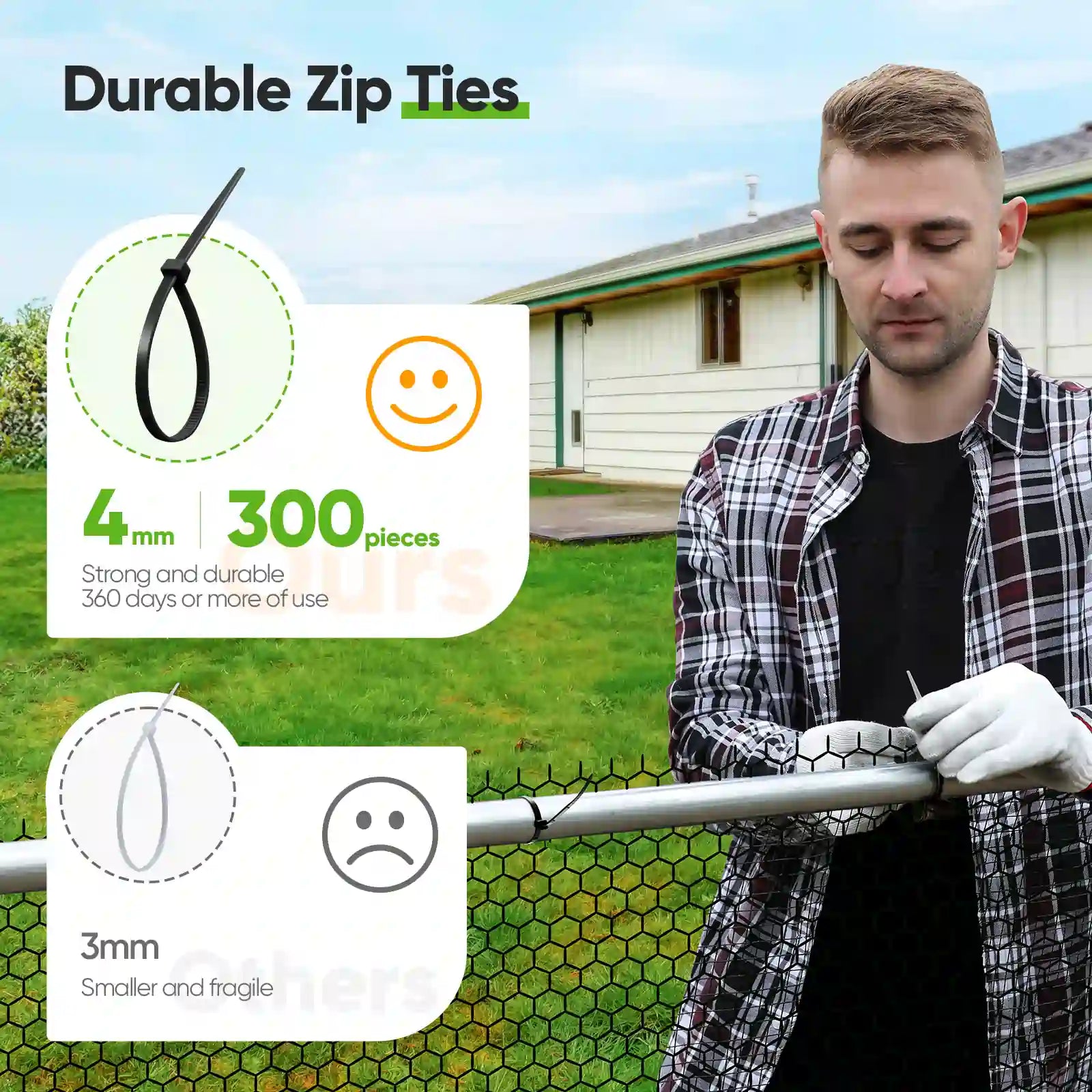 250 of zip ties#size_6.5x9FT WireMesh-No ladder