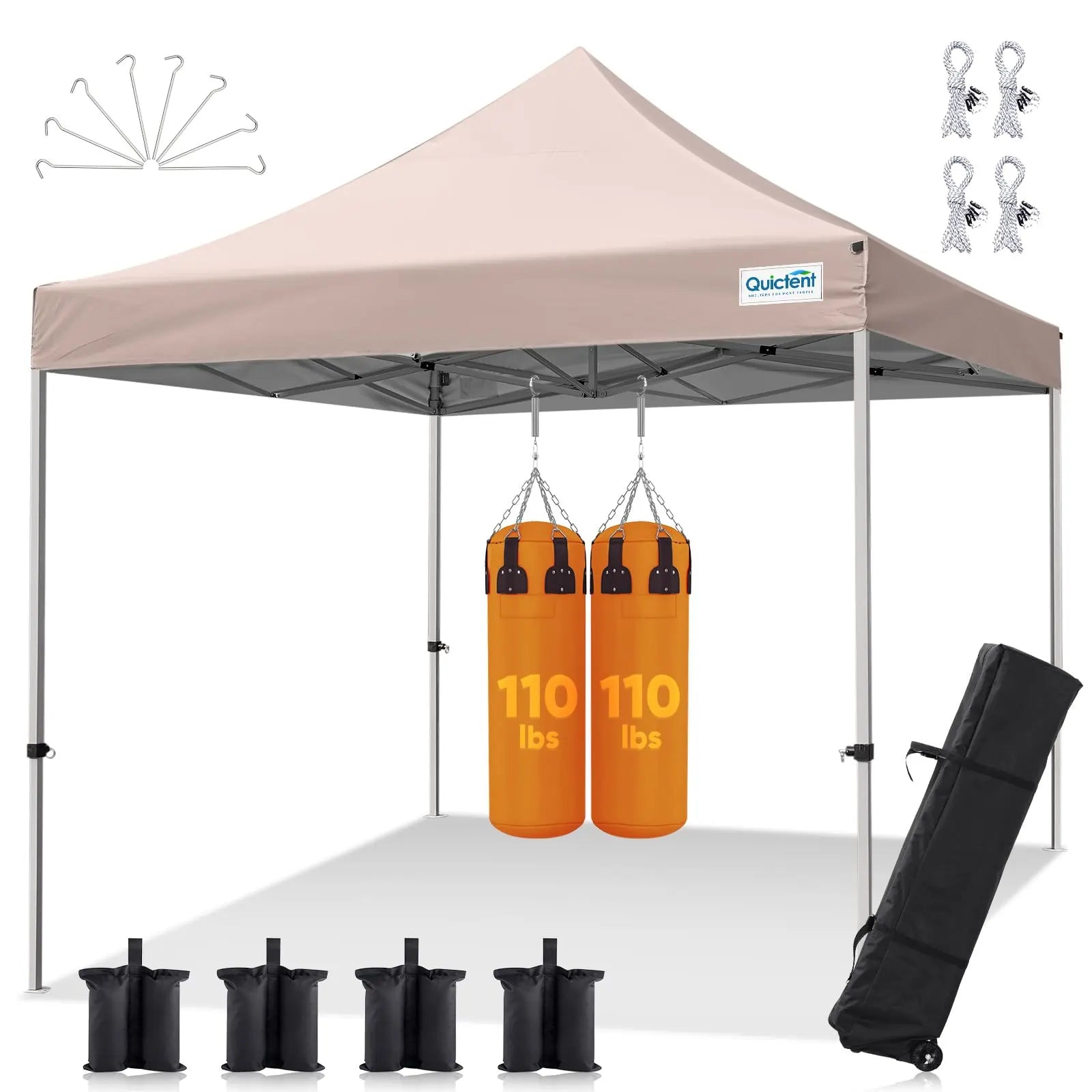 10x10 Heavy Duty Commercial Pop Up Canopy beige#style_10x10 No Sidewall-Beige