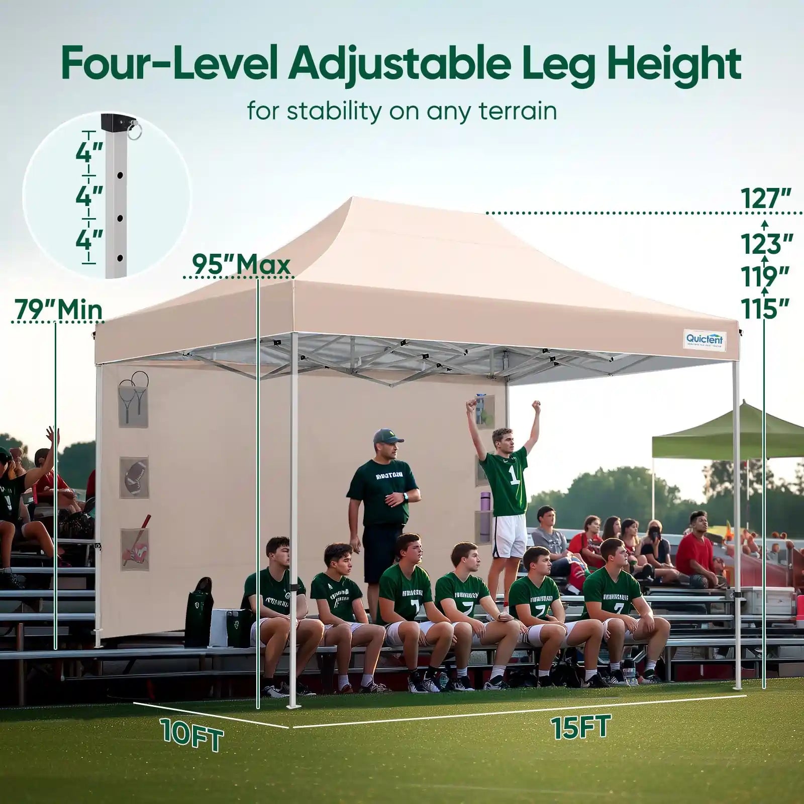 Adjustable height#style_10x15 With 1 Sidewall-Beige
