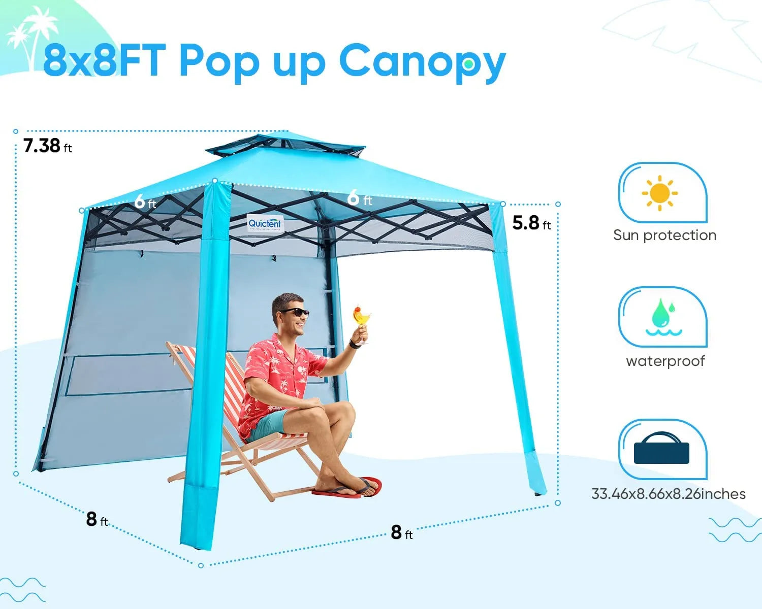 blue 8x8 compact canopy size