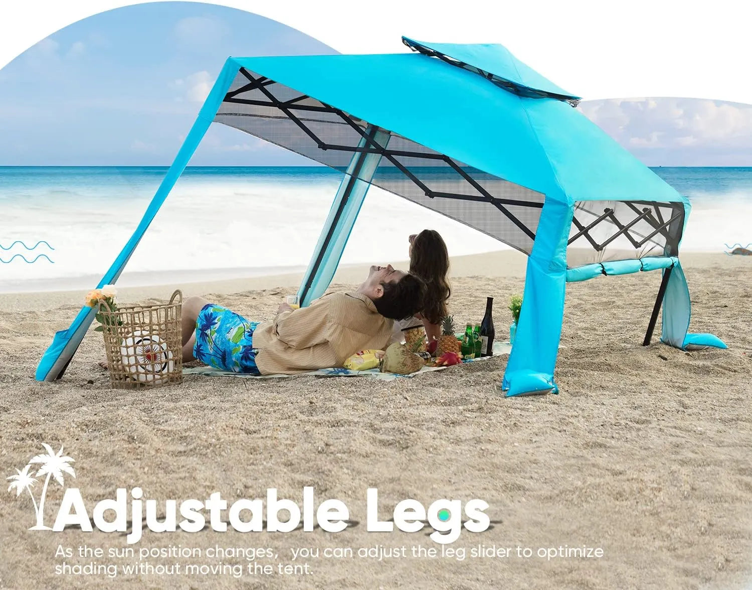 blue beach canopy adjustable legs