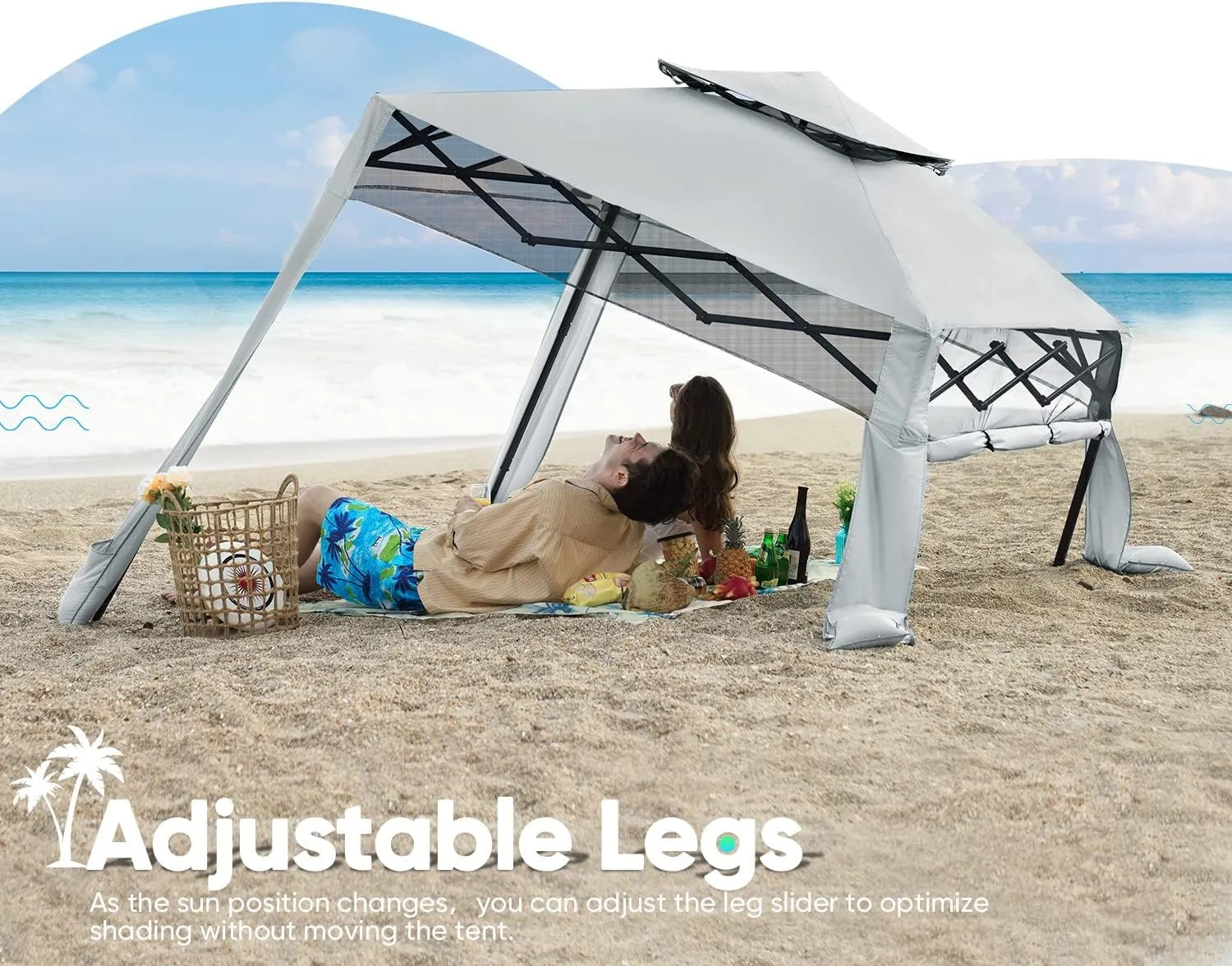10x10 gray beach canopy adjustable legs