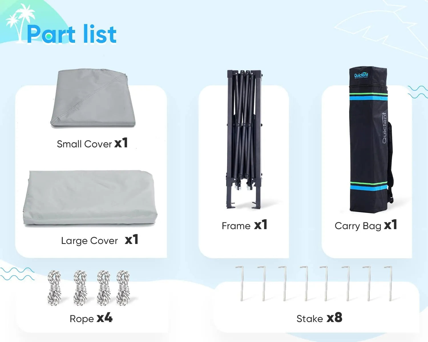 gray compact canopy packaging list