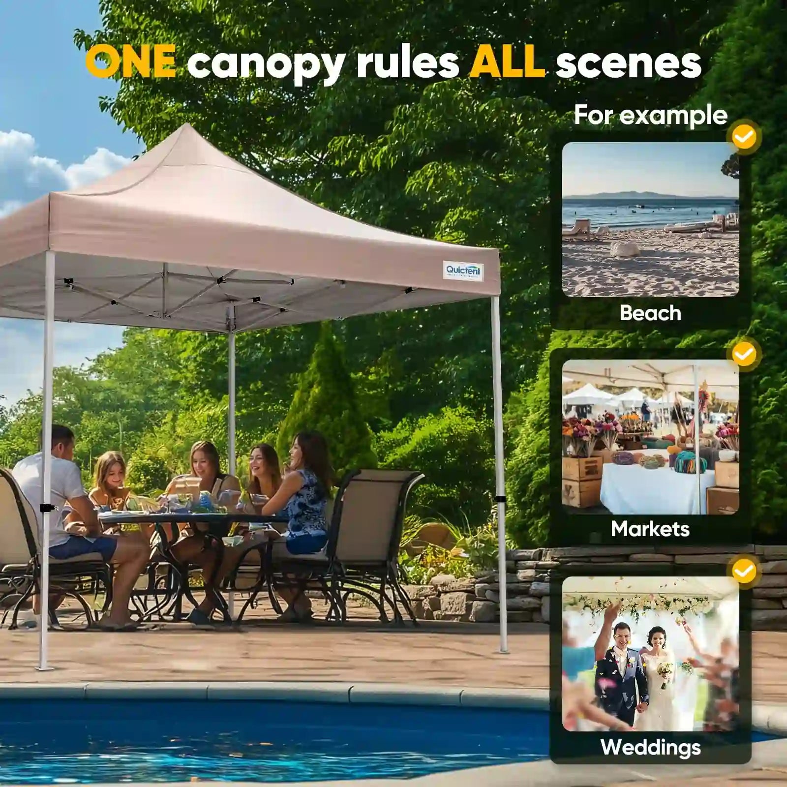 Canopy tent being used of beach, markets, and weddings#style_10x10 No Sidewall-Beige