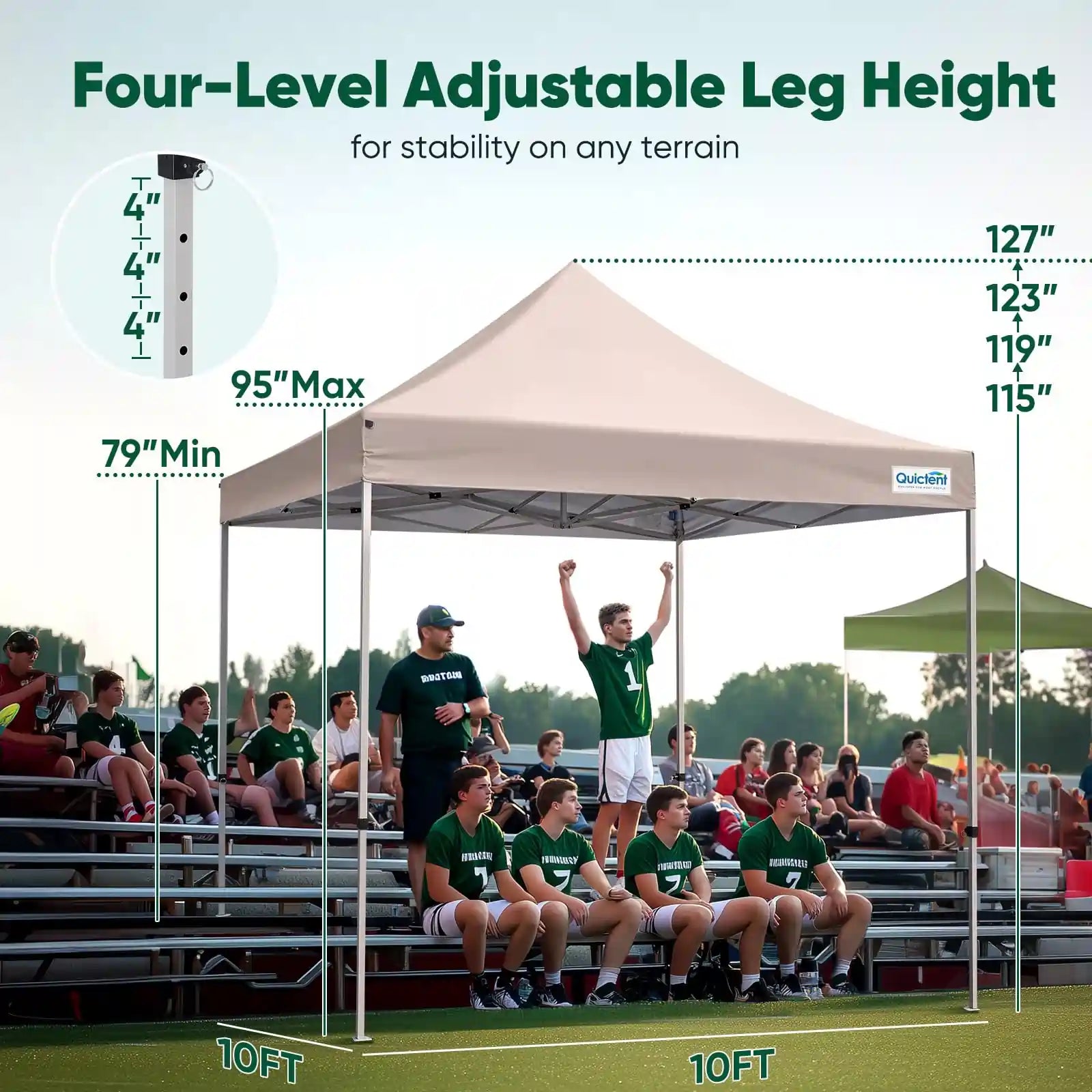 Outdoor canopy tent with adjustable leg height#style_10x10 No Sidewall-Beige