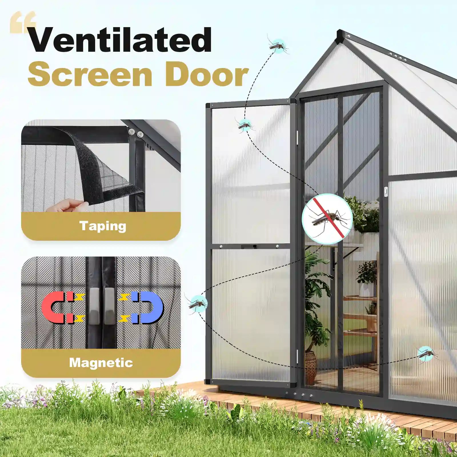 Featured Mesh Door#size_7.4X5.6X6.4ft-Black