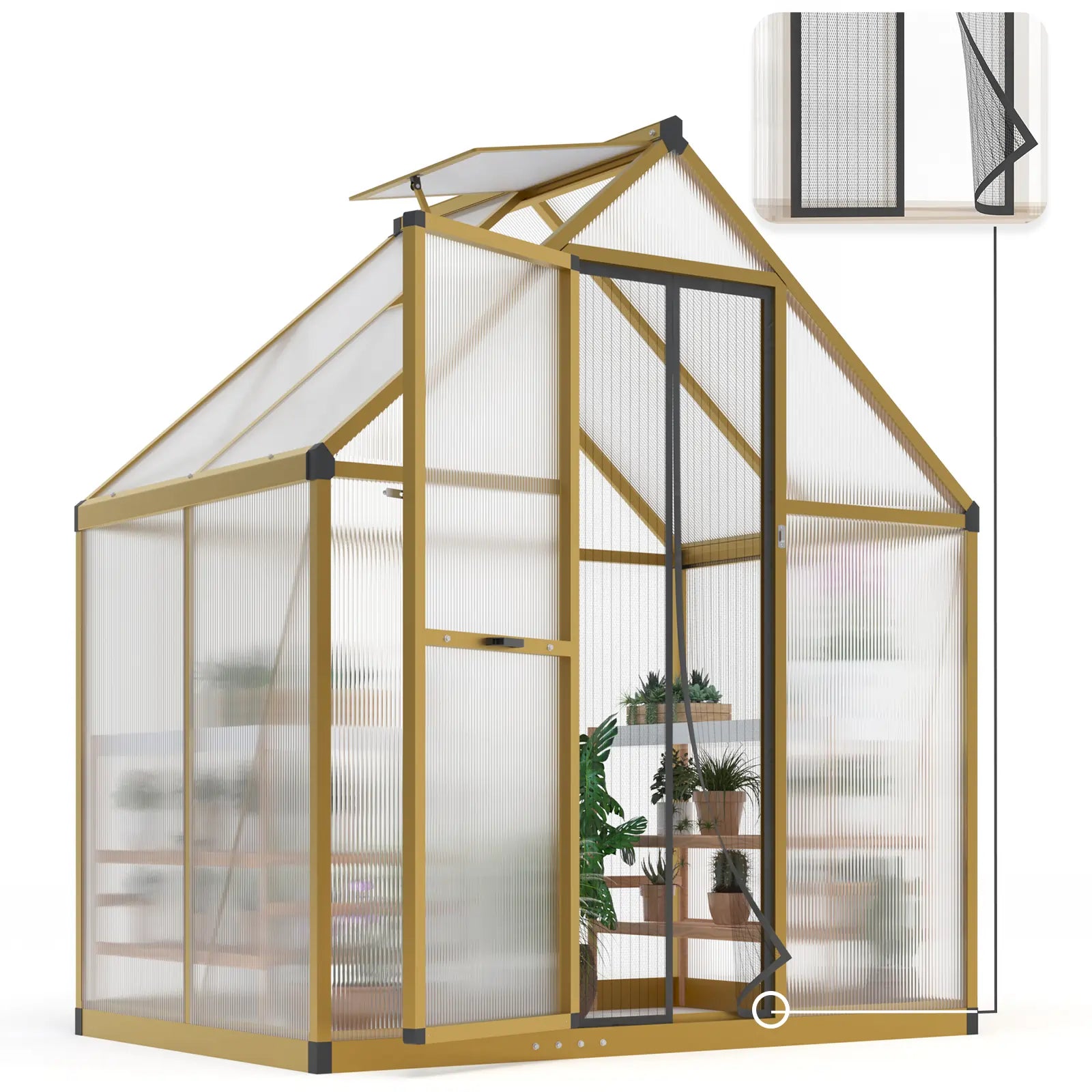 KING BIRD Polycarbonate Greenhouse#size_3.7X5.6X6.4ft-Brown