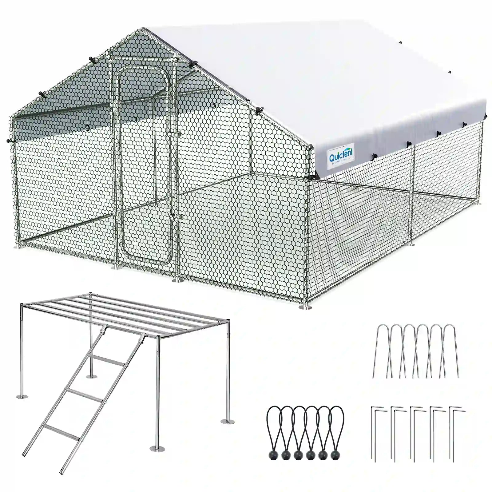 Quictent Large Metal Chicken Coop Run 12x9x6.6FT WreMesh with ladder#size_12x9FT WireMesh-with ladder
