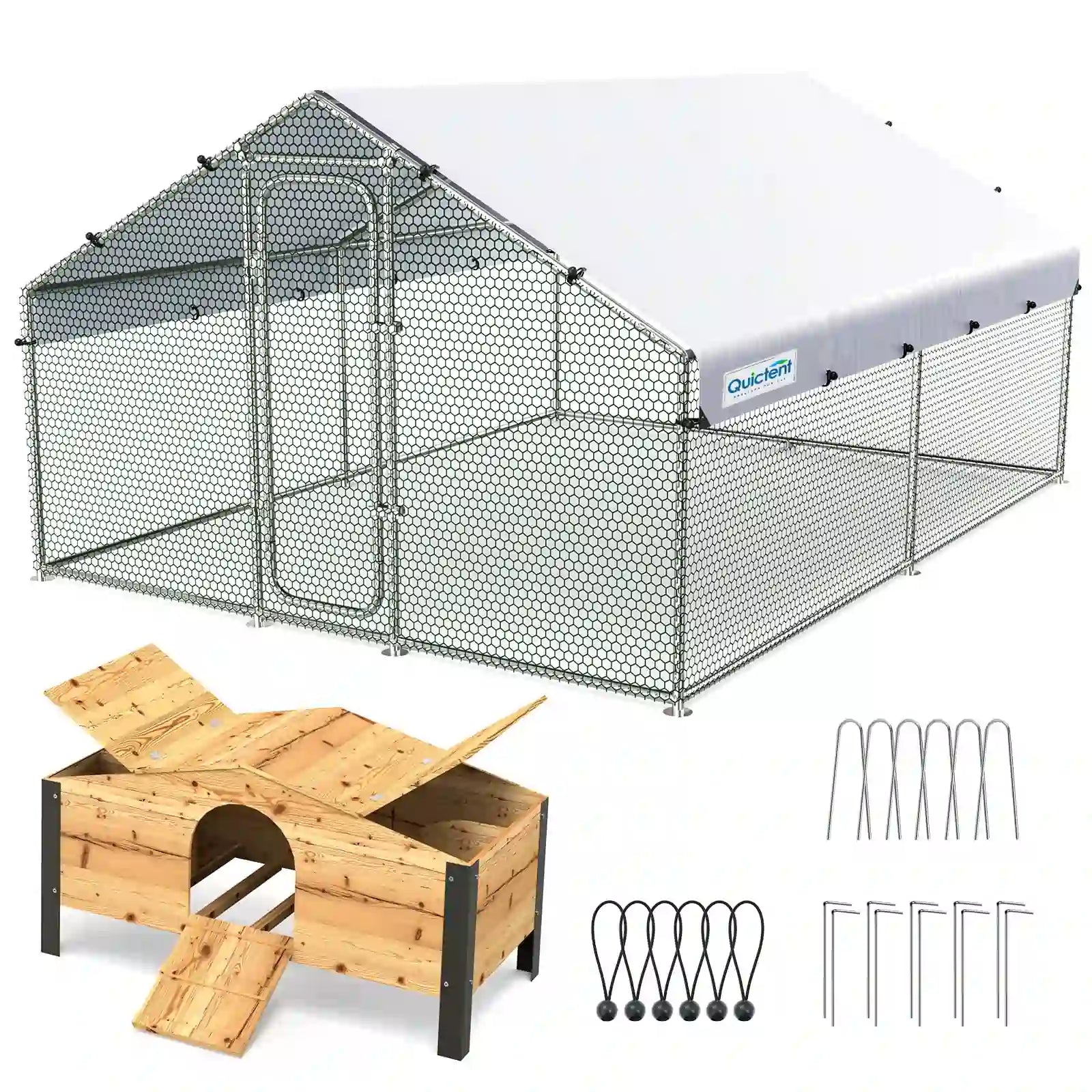 Large Metal Chicken Run With Nesting Box#size_12x9FT with NestBox