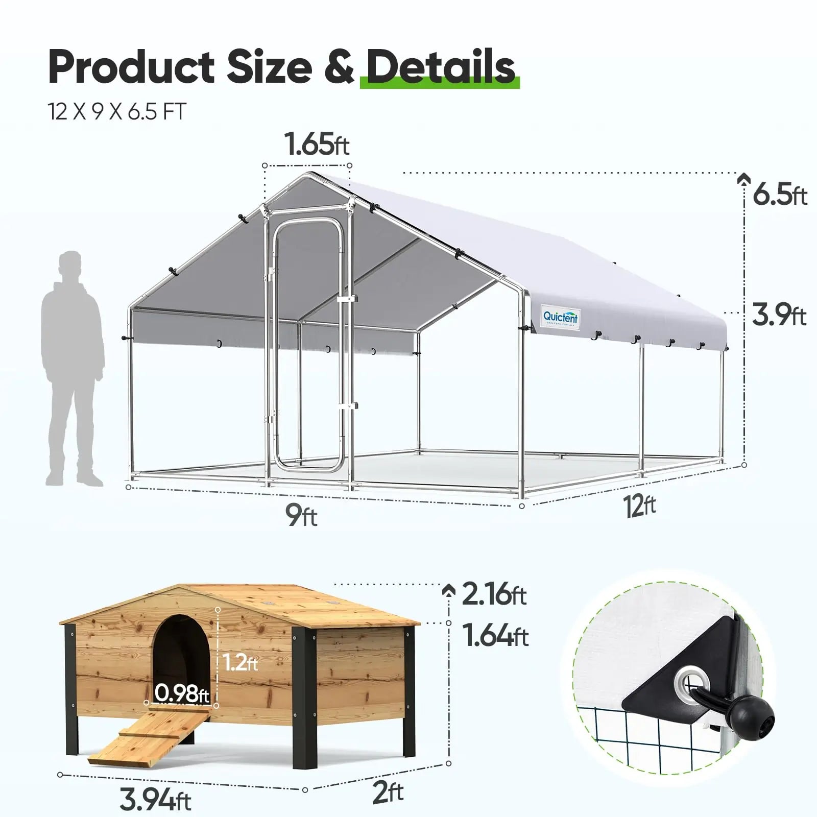 12x9x6.5FT Chicken Run Size#size_12x9FT with NestBox