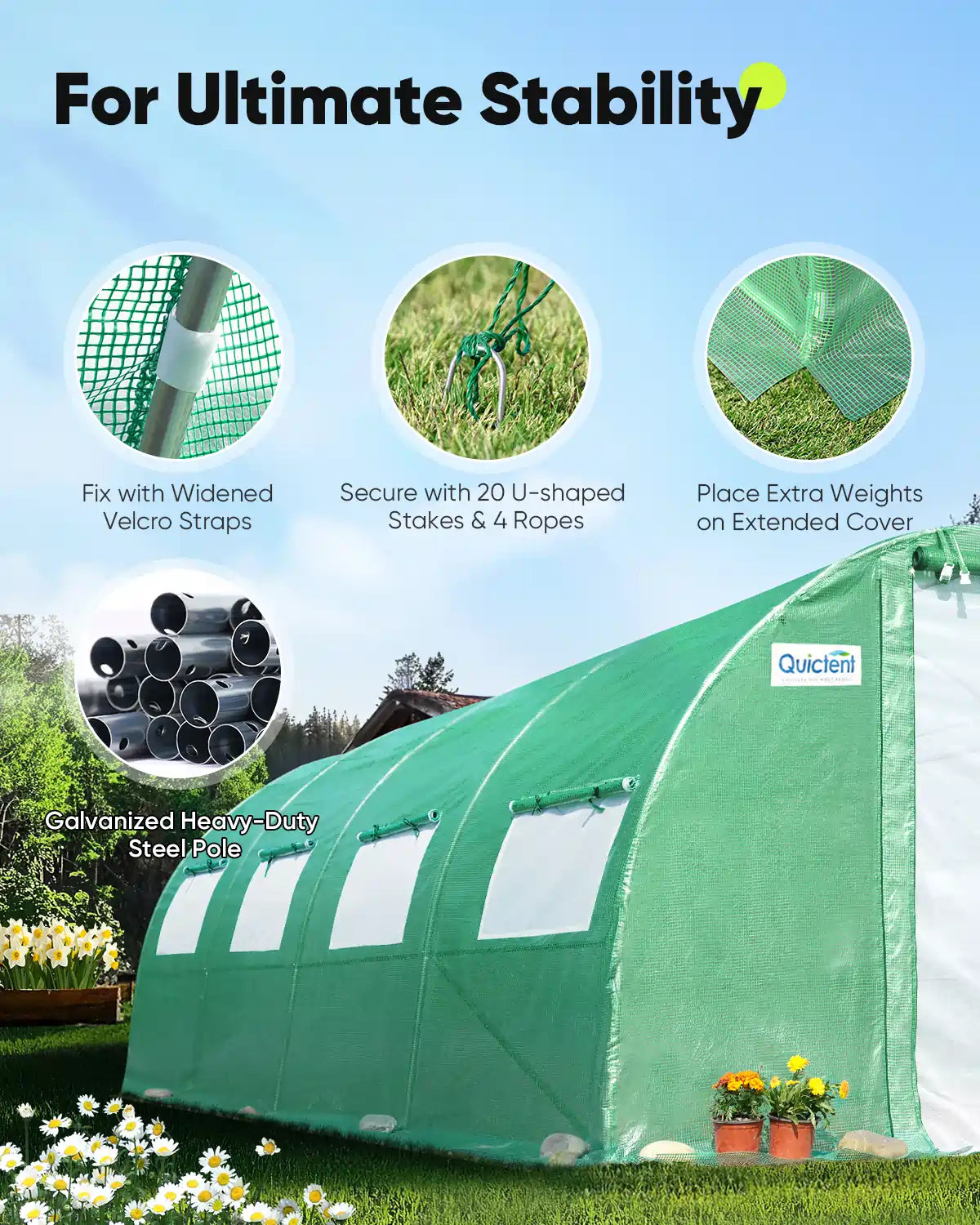 Galvanized steel poles for ultimate stability#color_green