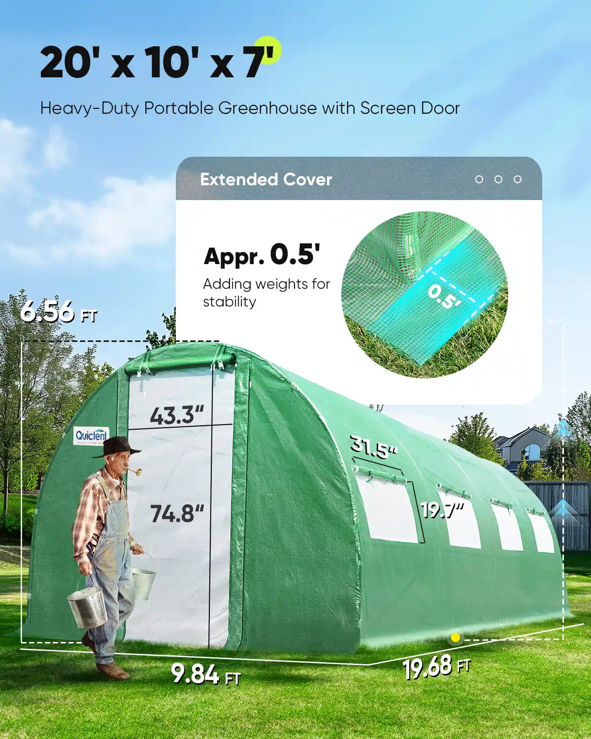 20' x 10' x 7' Heavy Duty Large Green Greenhouse Size#color_green