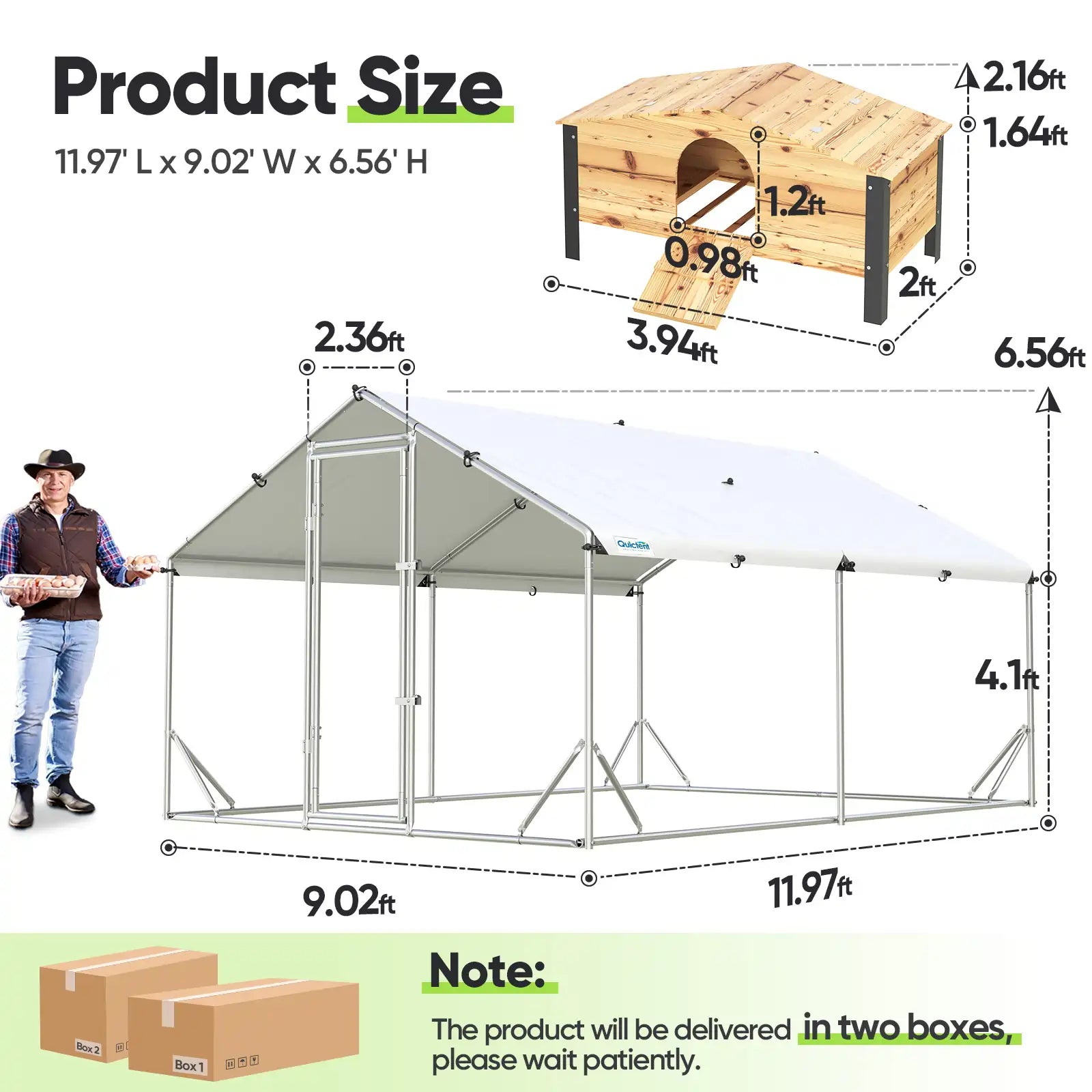Dimensions of a chicken coop#size_12x9ft w/Extended Wire+NestBox