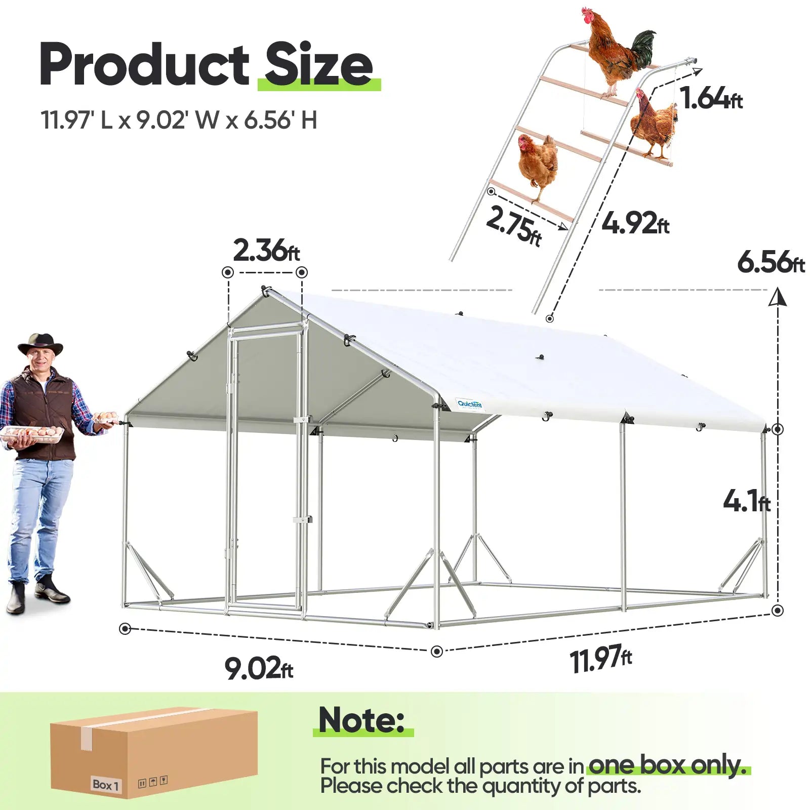 Chicken coop with dimensions#size_12x9ft w/Extended Wire+Roosting Bar