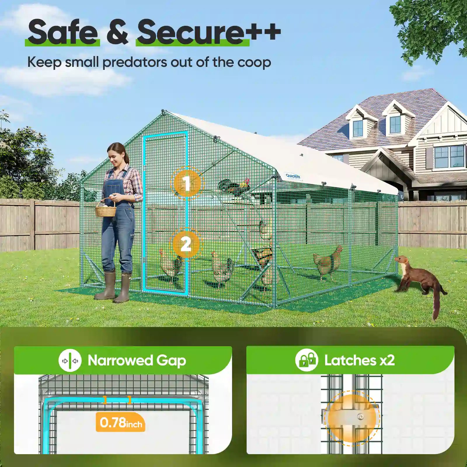 narrowed gap and latches#size_12x9ft w/Extended Wire+Roosting Bar