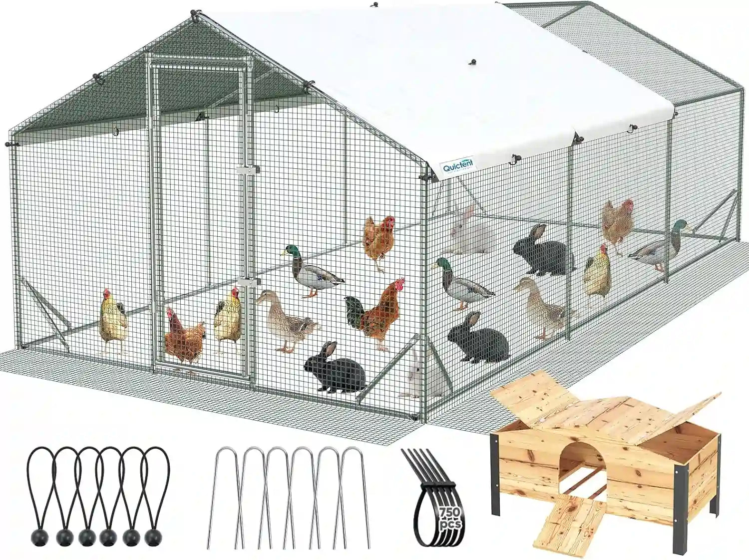 Large metal chicken coop with a cover#size_18x9ft w/Extended Wire+NestBox