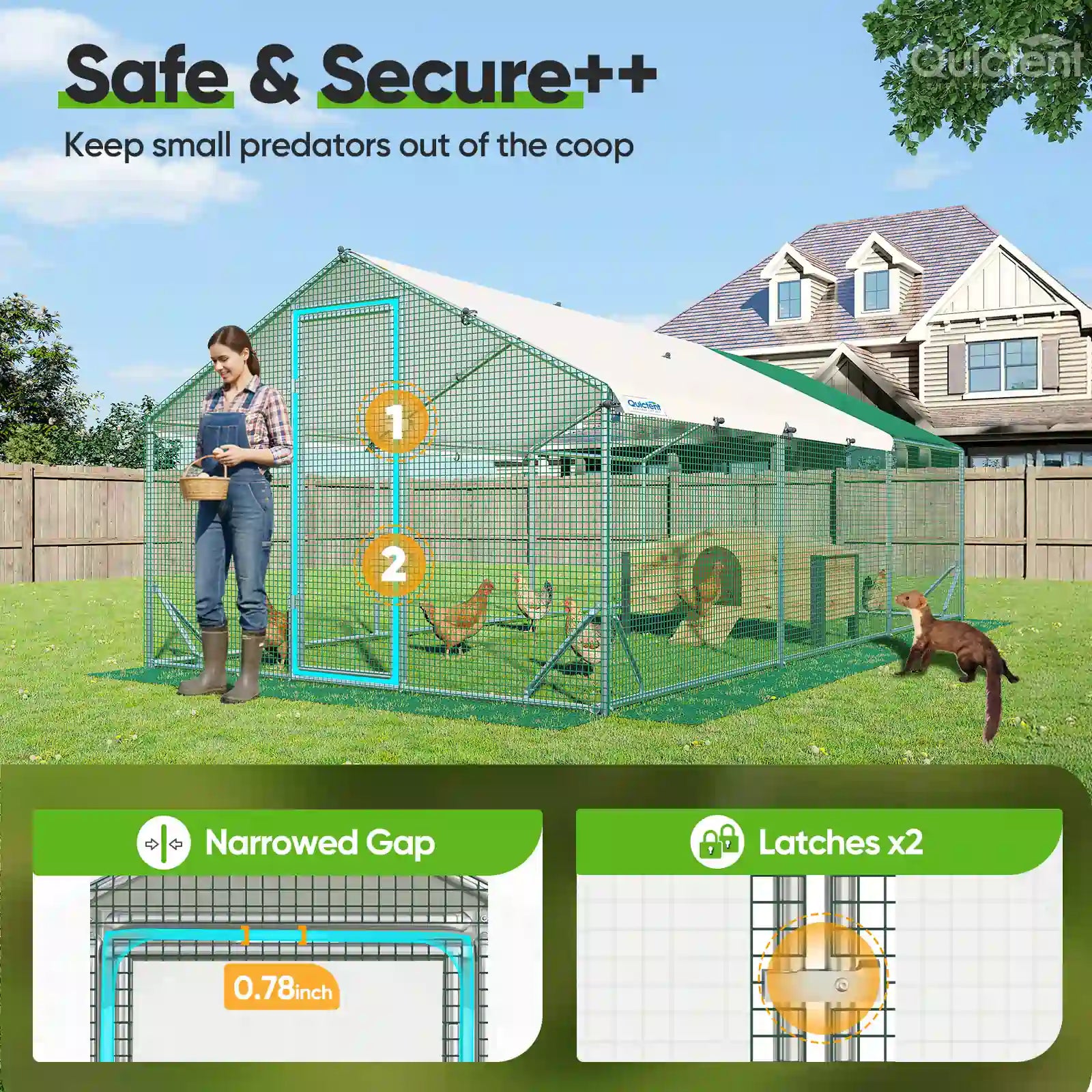 chicken coop with safety#size_18x9ft w/Extended Wire+NestBox