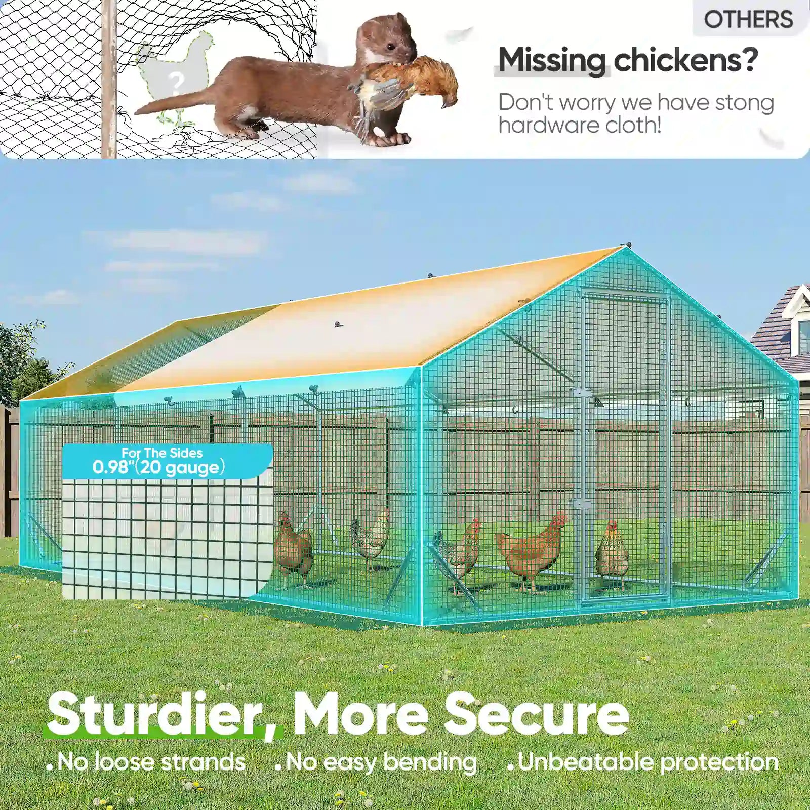 Chicken coop with hardware cloth#size_18x9ft w/Extended Wire+NestBox