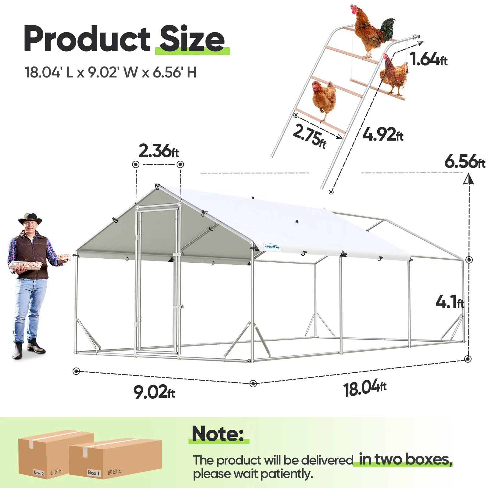 Dimensions of a chicken coop#size_18x9ft w/Extended Wire+Roosting Bar