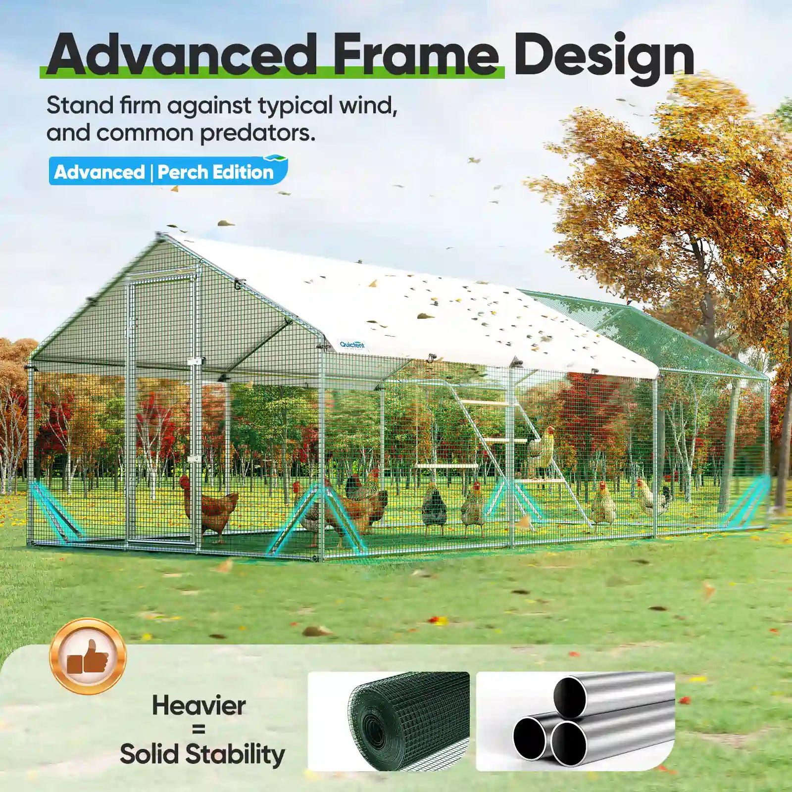 Large outdoor chicken coop with advanced frame design#size_18x9ft w/Extended Wire+Roosting Bar