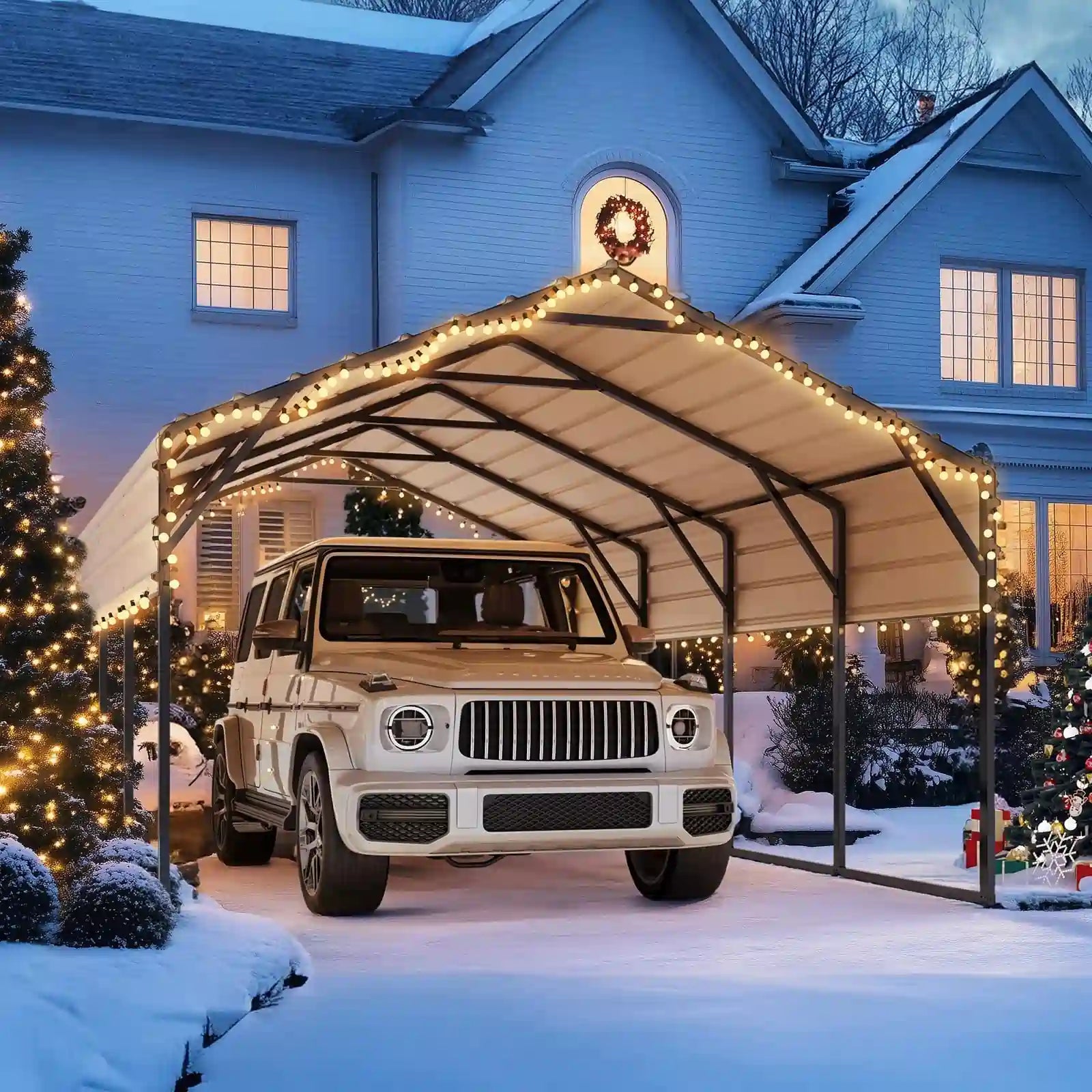 Black&White 12x20 ft Metal Roof Carport#size_12X20ft