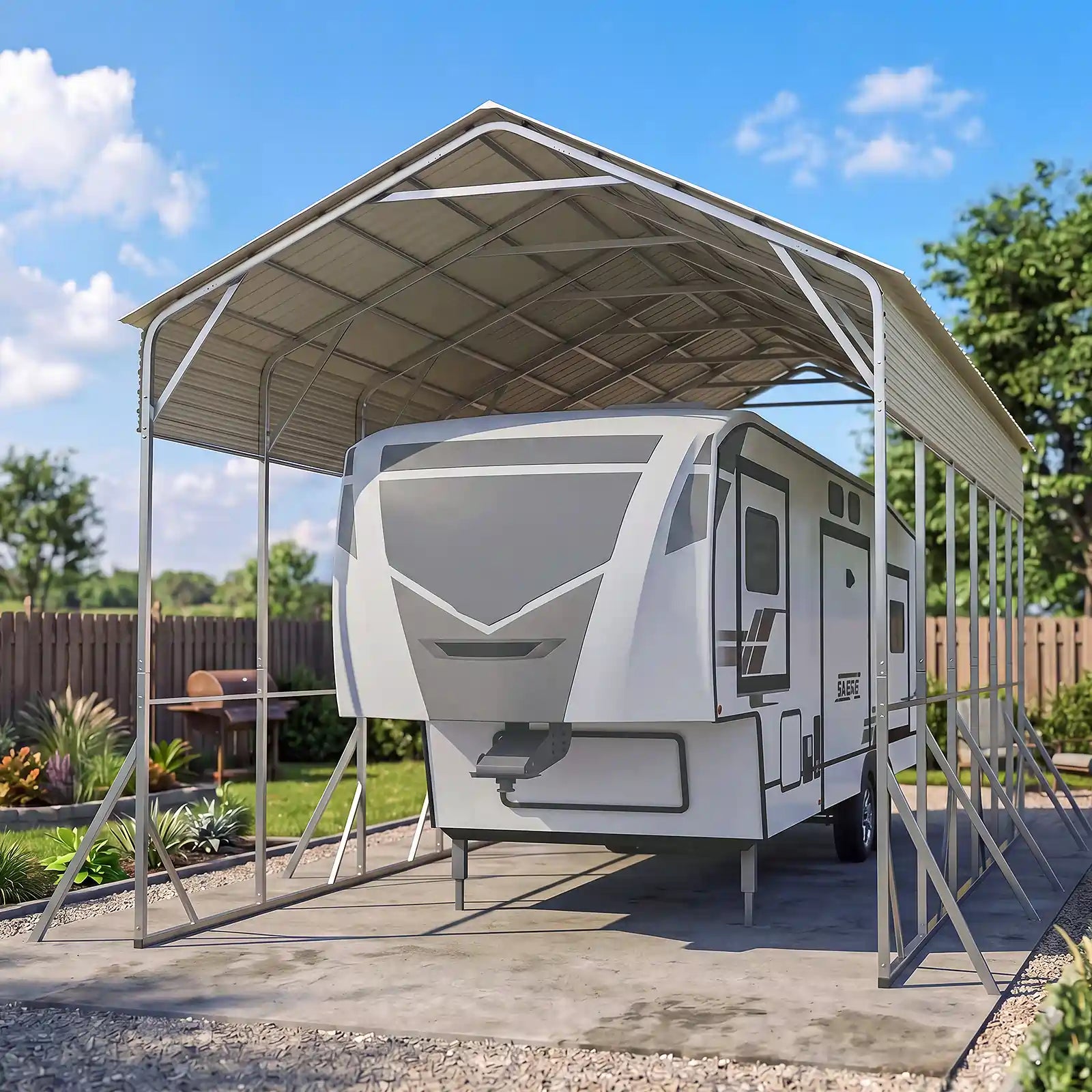 Outdoor Carport with Galvanized Steel Frame and Roof#size_14X30ft-Taller