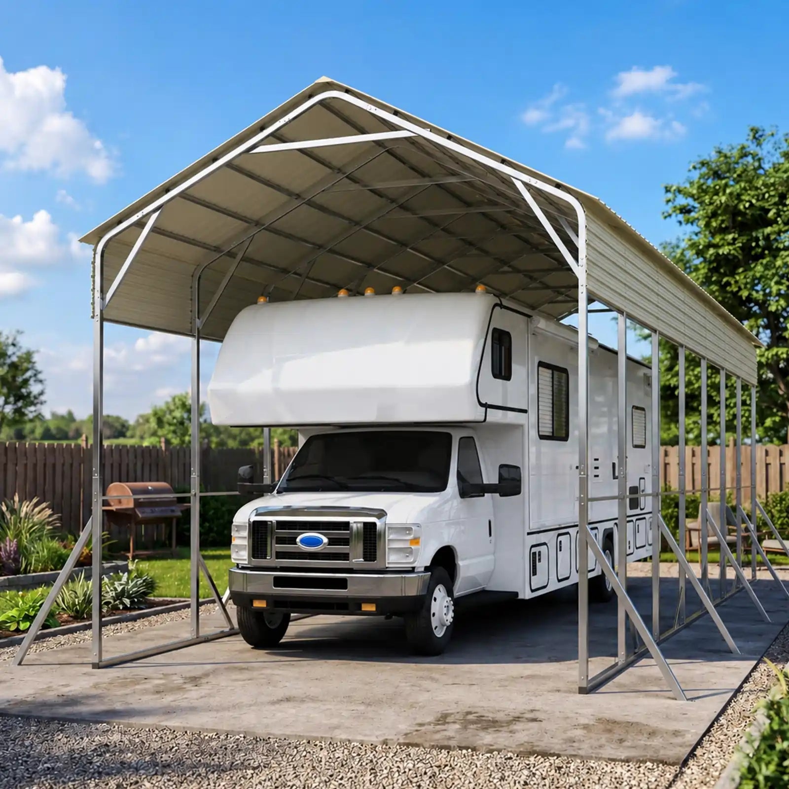 Outdoor Carport with Galvanized Steel Frame and Roof#size_14X35ft-Taller
