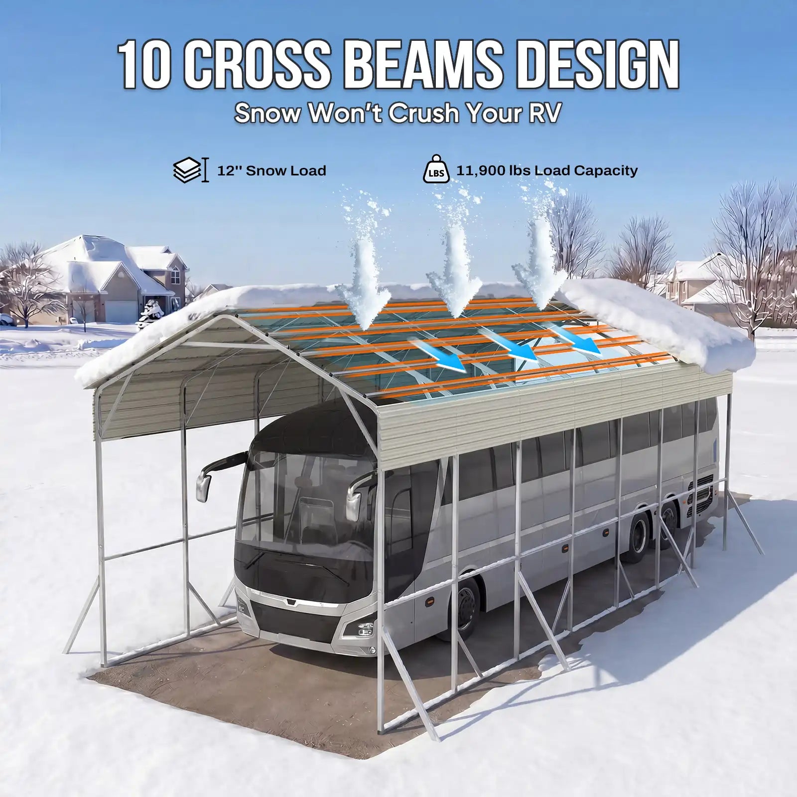 a carport with 10 cross beams#size_14X35ft-Taller