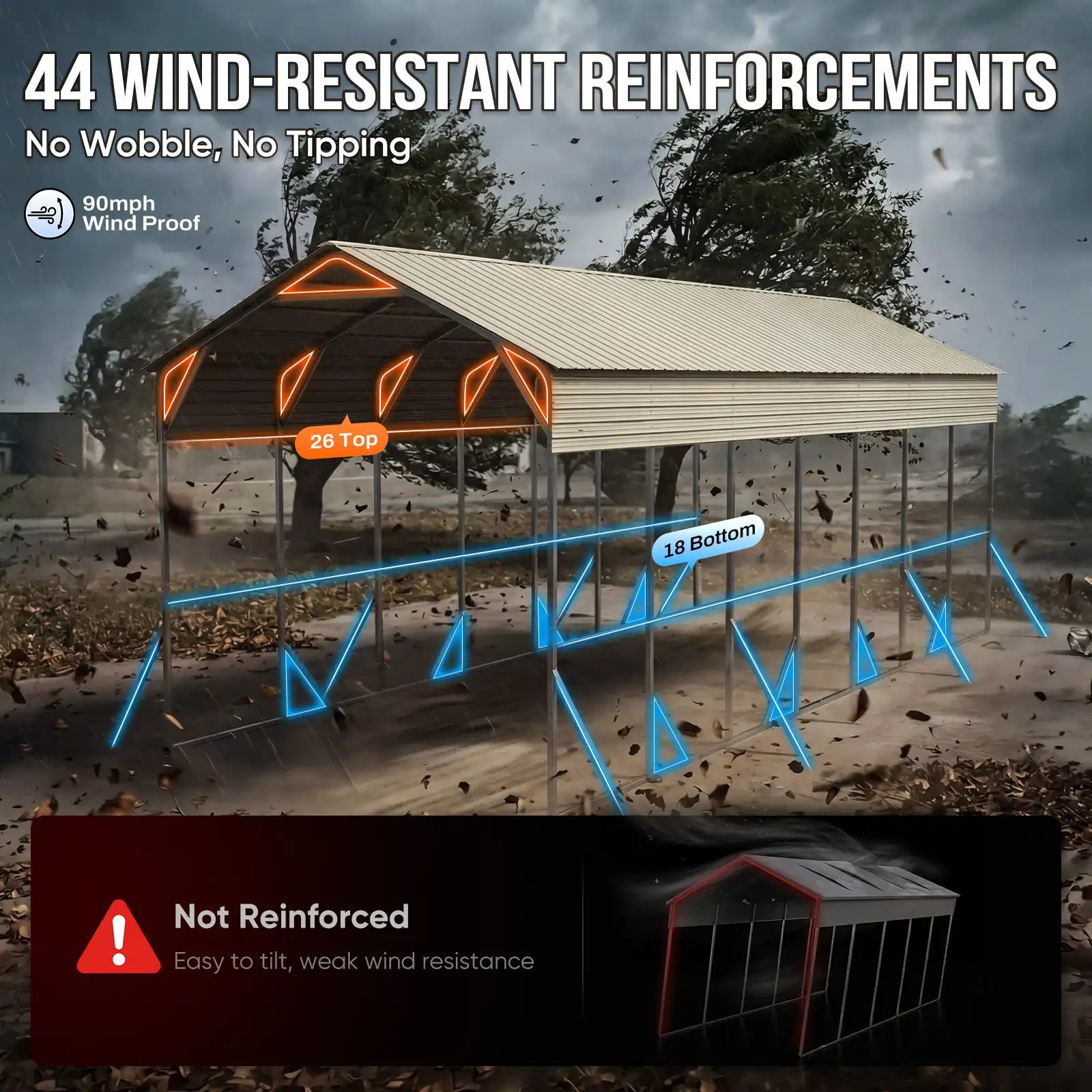 Wind-resistant carport with reinforcement#size_14X35ft-Taller