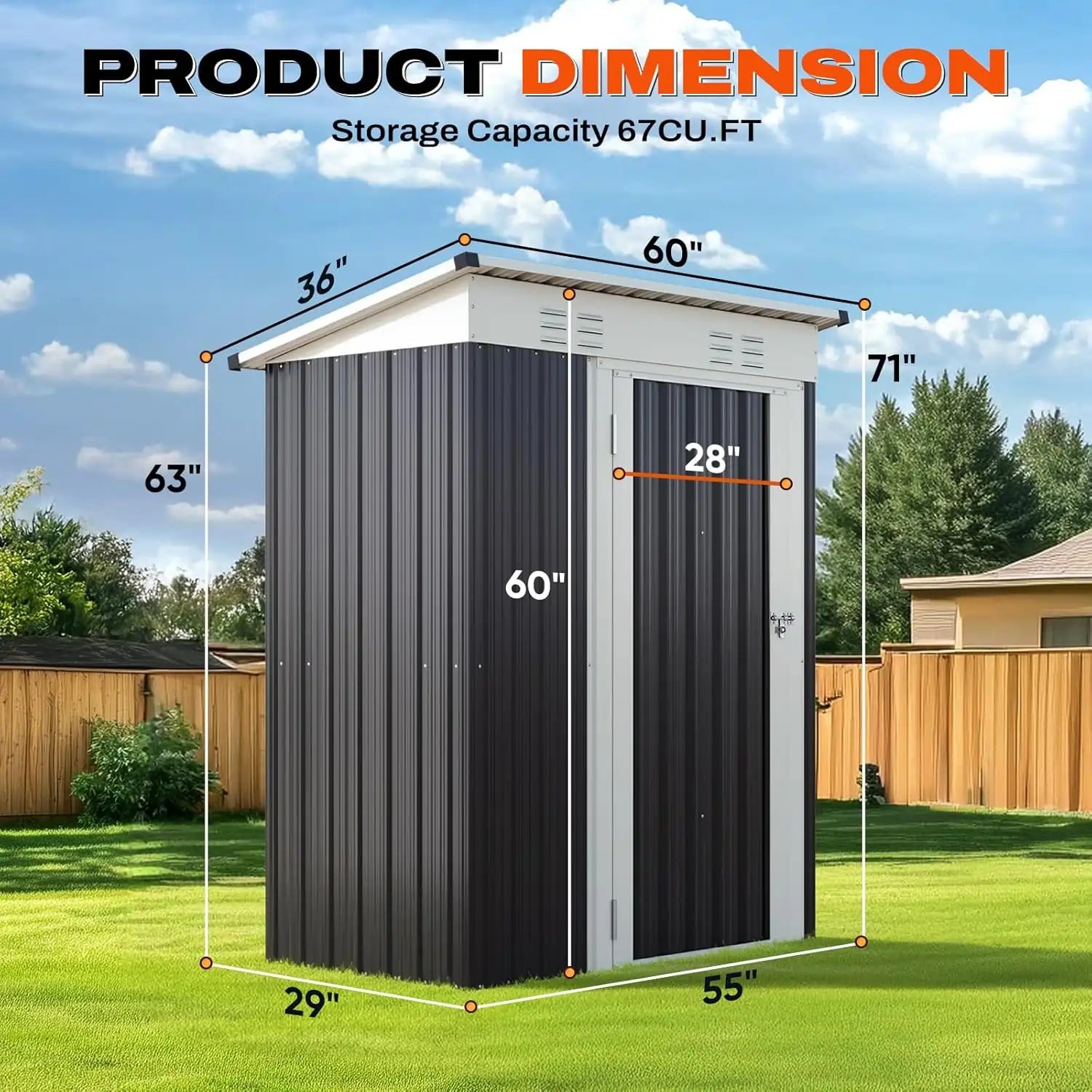 Metal storage shed with dimensions#size_5x3FT