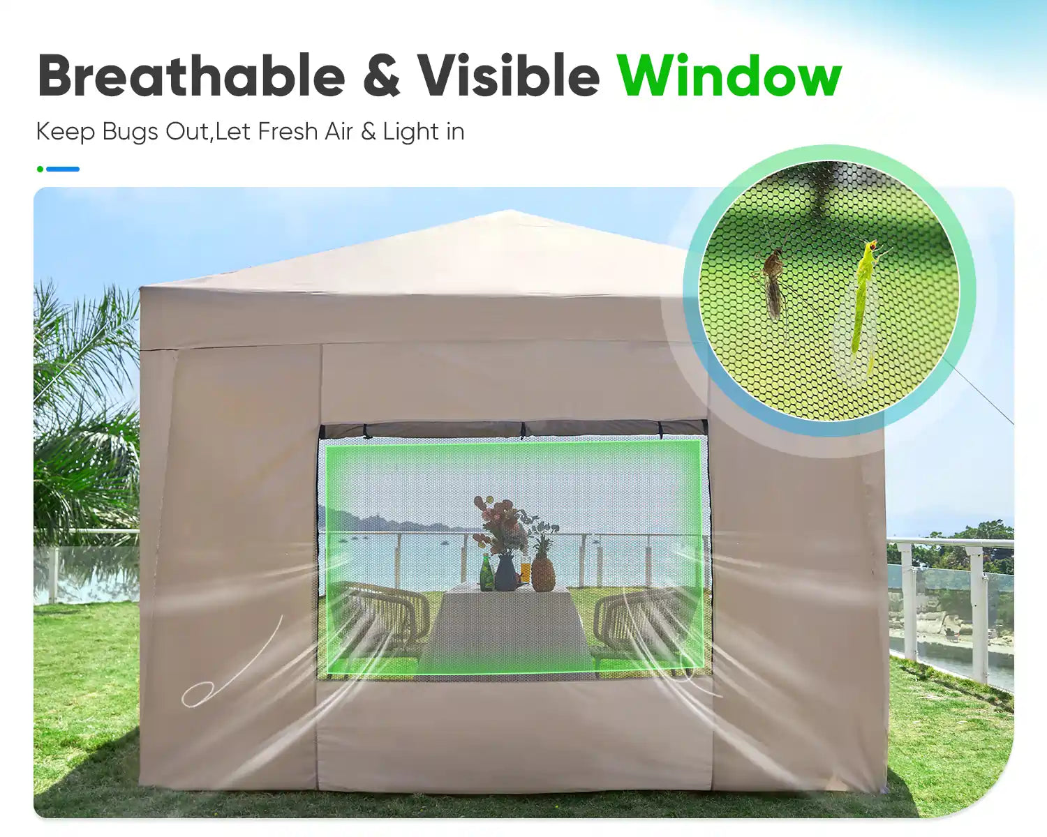 10' x 10' Pop Up Canopy with Bug-Free#color_beige