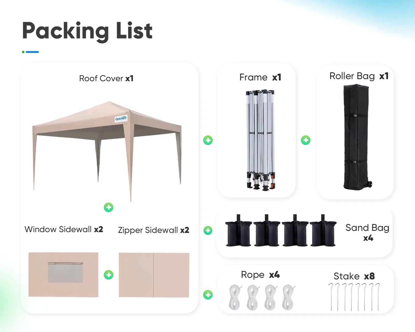 10x10 pop up canopy with sides packing list#color_beige (Upgraded)