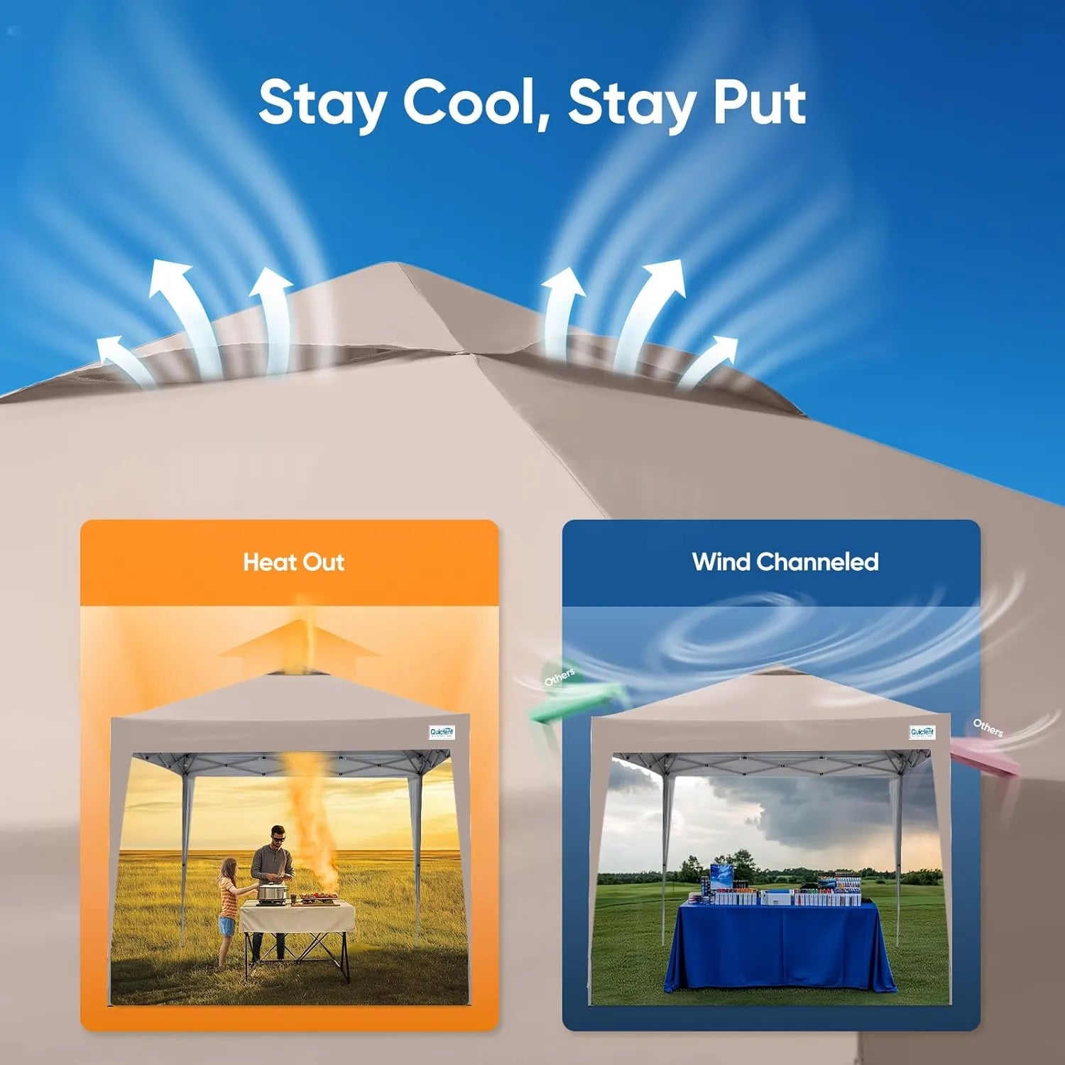 Illustration of a canopy with heat and wind management features#color_Beige-with Vent