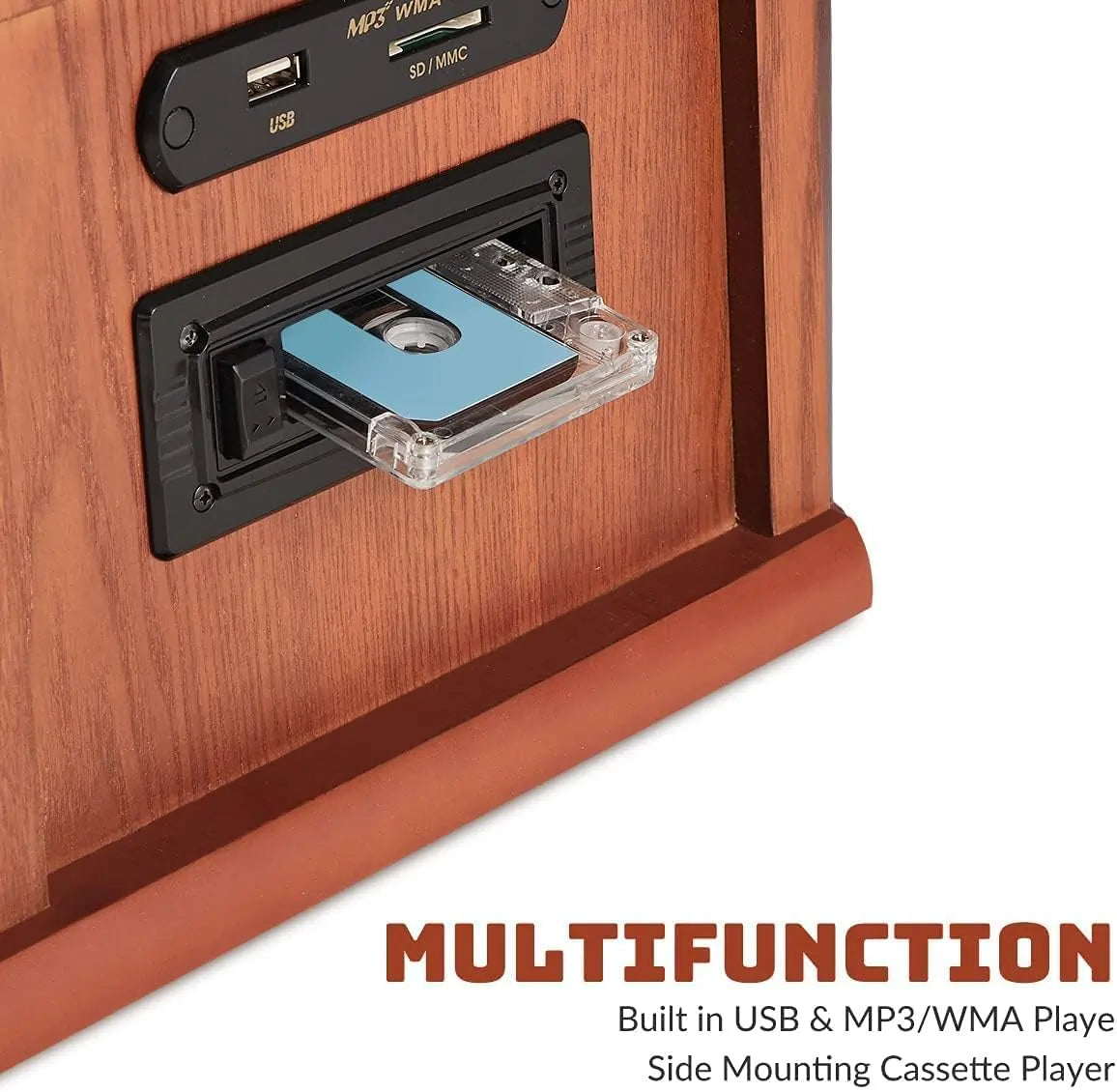 Not only Vinyl Turntable, it also supports CD, Cassette, USB, SD/MMC card play#color_mahogany