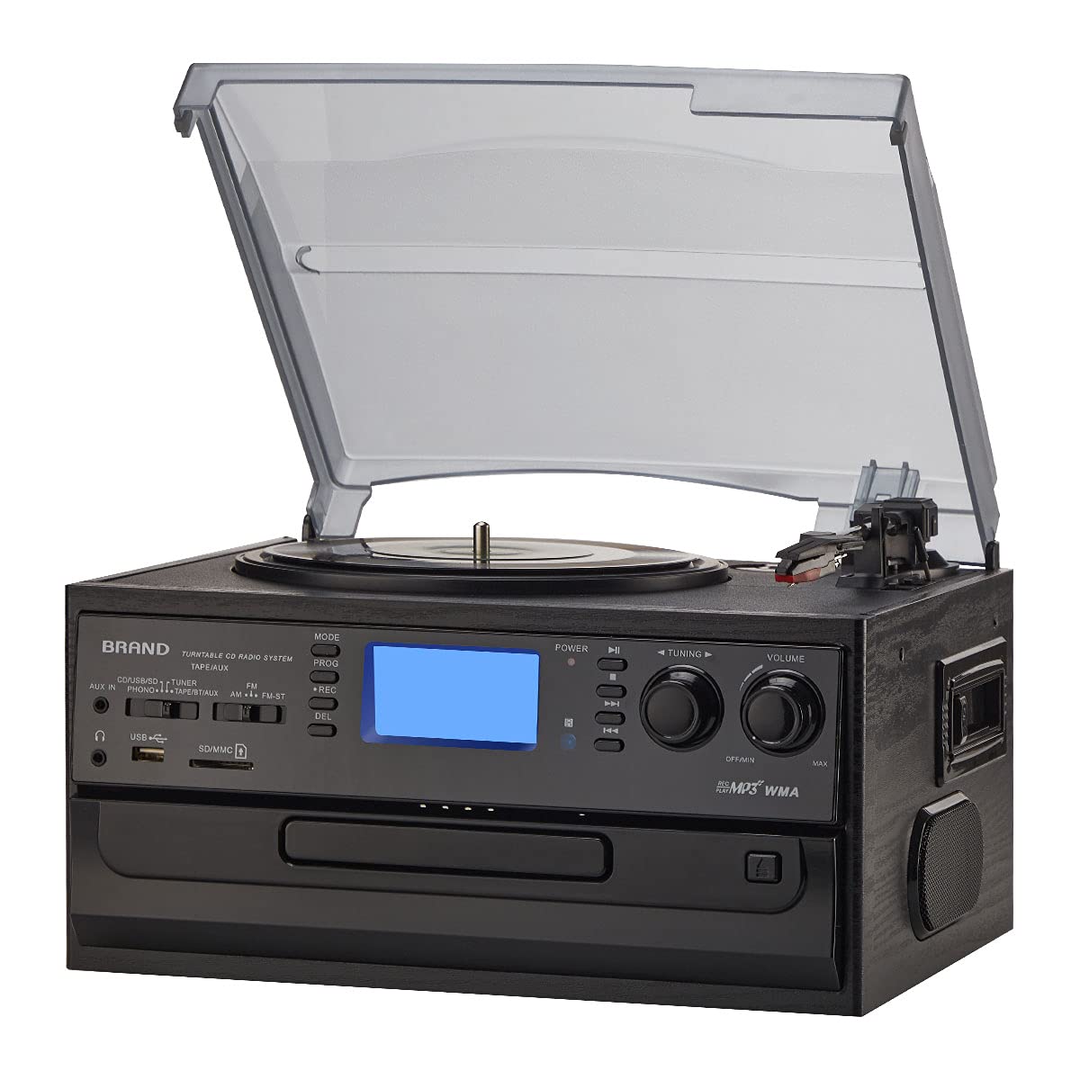 Black record player with CD player and radio#color_black