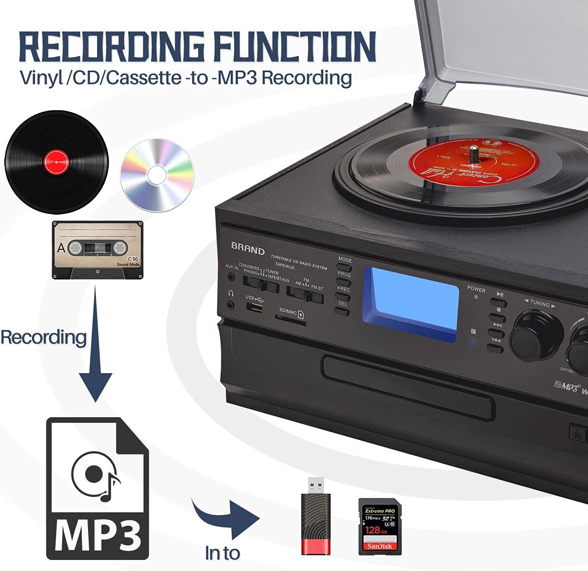 Record player with vinyl, CD#color_black