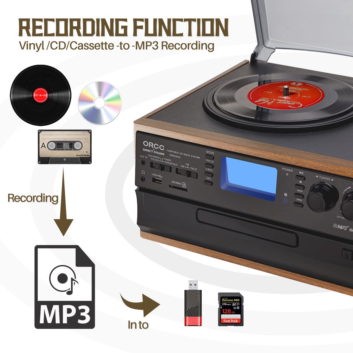Record player with recording function#color_brown