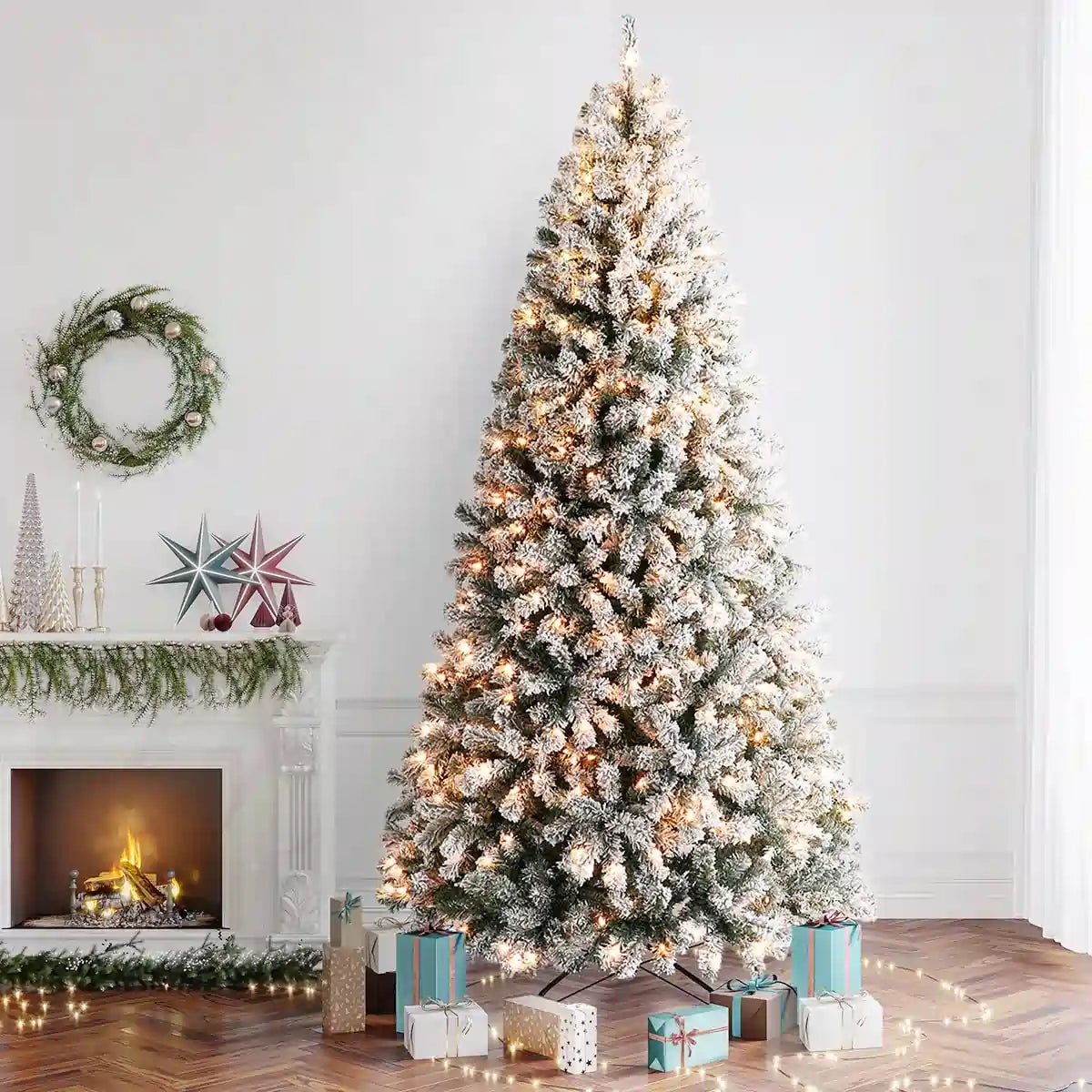7.5 flocked pre lit christmas tree deals