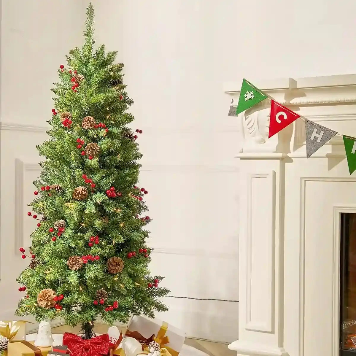 OasisCraft 4.5ft Pre-Lit Artificial Slim Christmas Tree#size_4.5FT