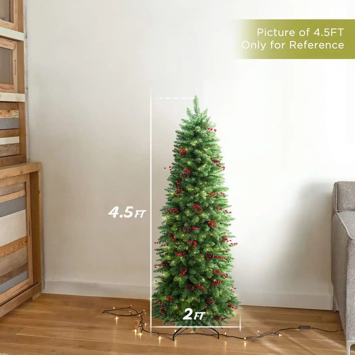 OasisCraft 4.5ft Pre-Lit Artificial Slim Christmas Tree Size#size_4.5FT