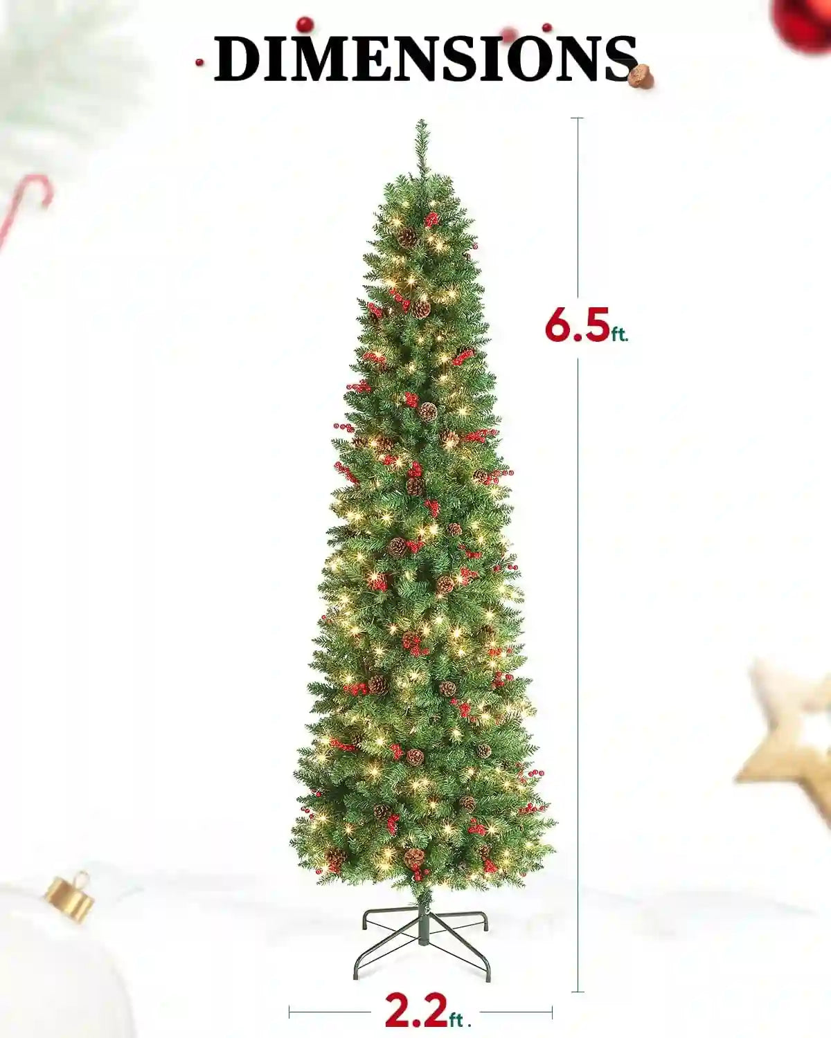 OasisCraft 6.5ft Pre-Lit Artificial Slim Christmas Tree Size#size_6.5FT